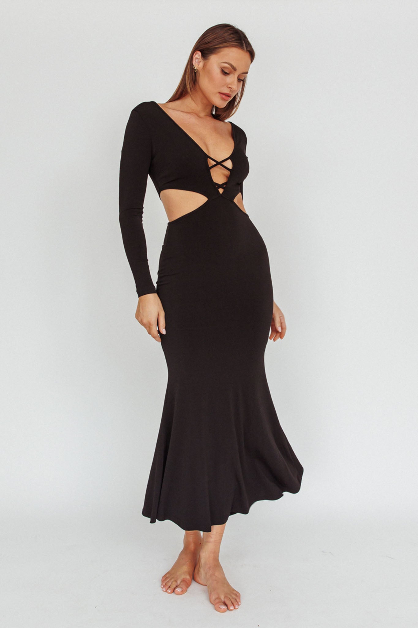 Dress Codes Cut-Out Maxi Dress Black-Maymioy