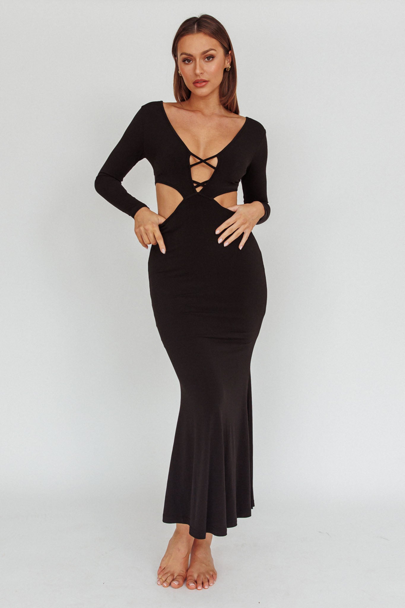Dress Codes Cut-Out Maxi Dress Black-Maymioy