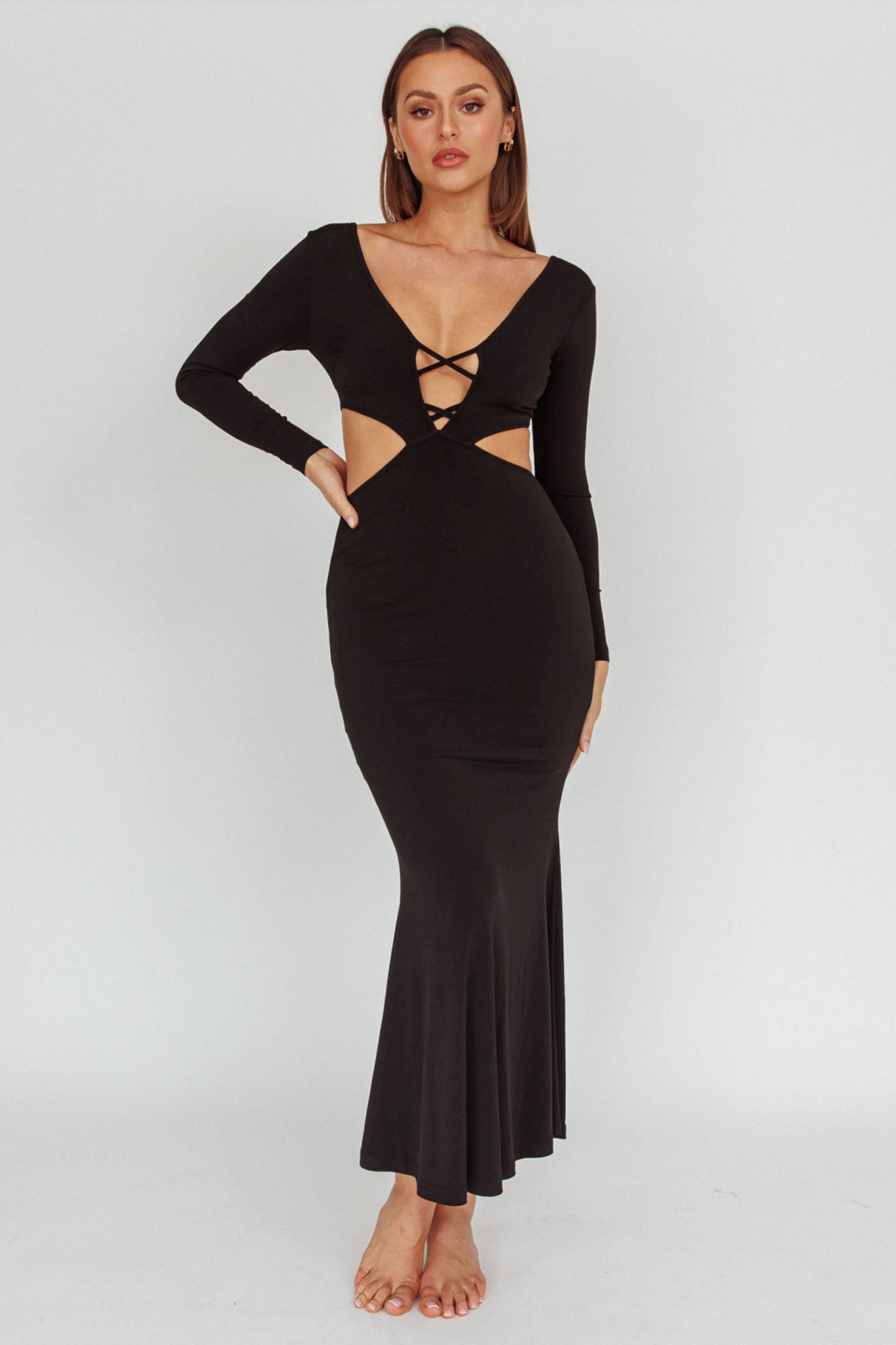 Dress Codes Cut-Out Maxi Dress Black-Maymioy