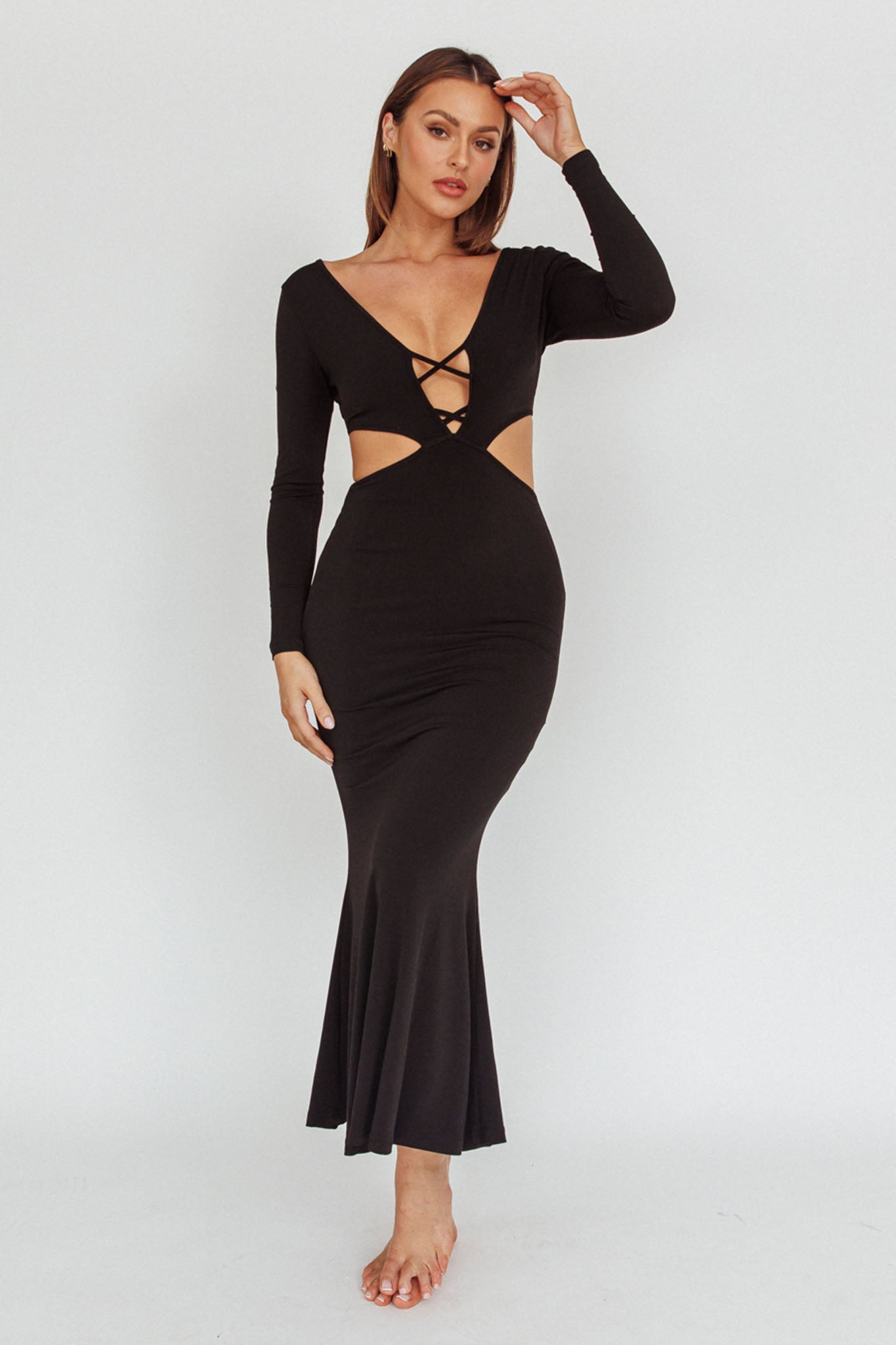 Dress Codes Cut-Out Maxi Dress Black-Maymioy