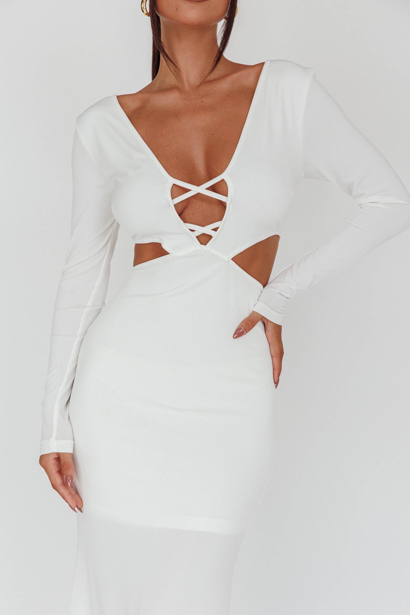 Dress Codes Cut-Out Maxi Dress White-Maymioy