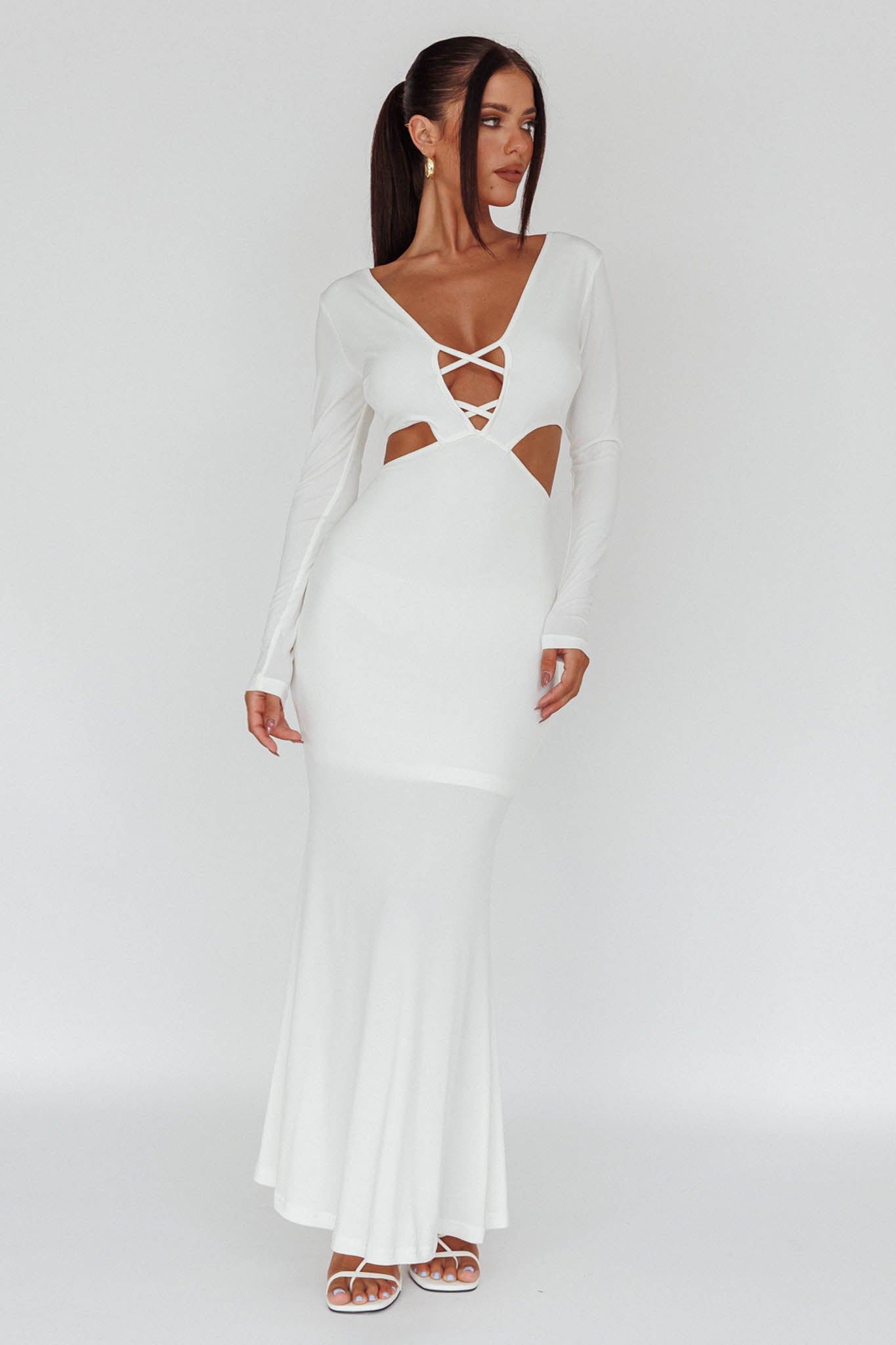 Dress Codes Cut-Out Maxi Dress White-Maymioy