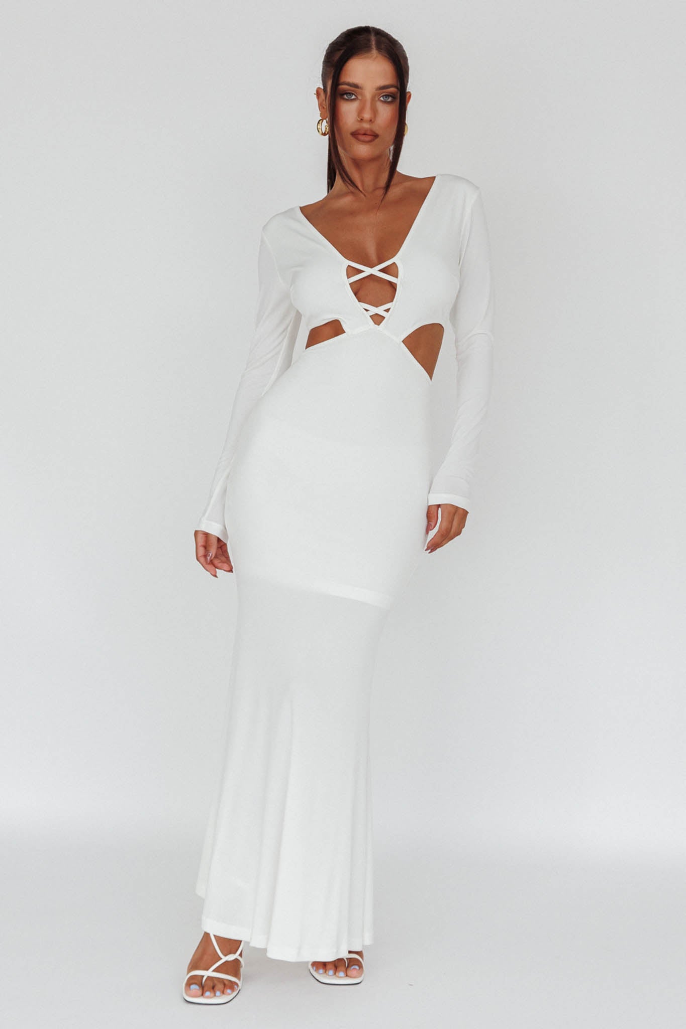 Dress Codes Cut-Out Maxi Dress White-Maymioy
