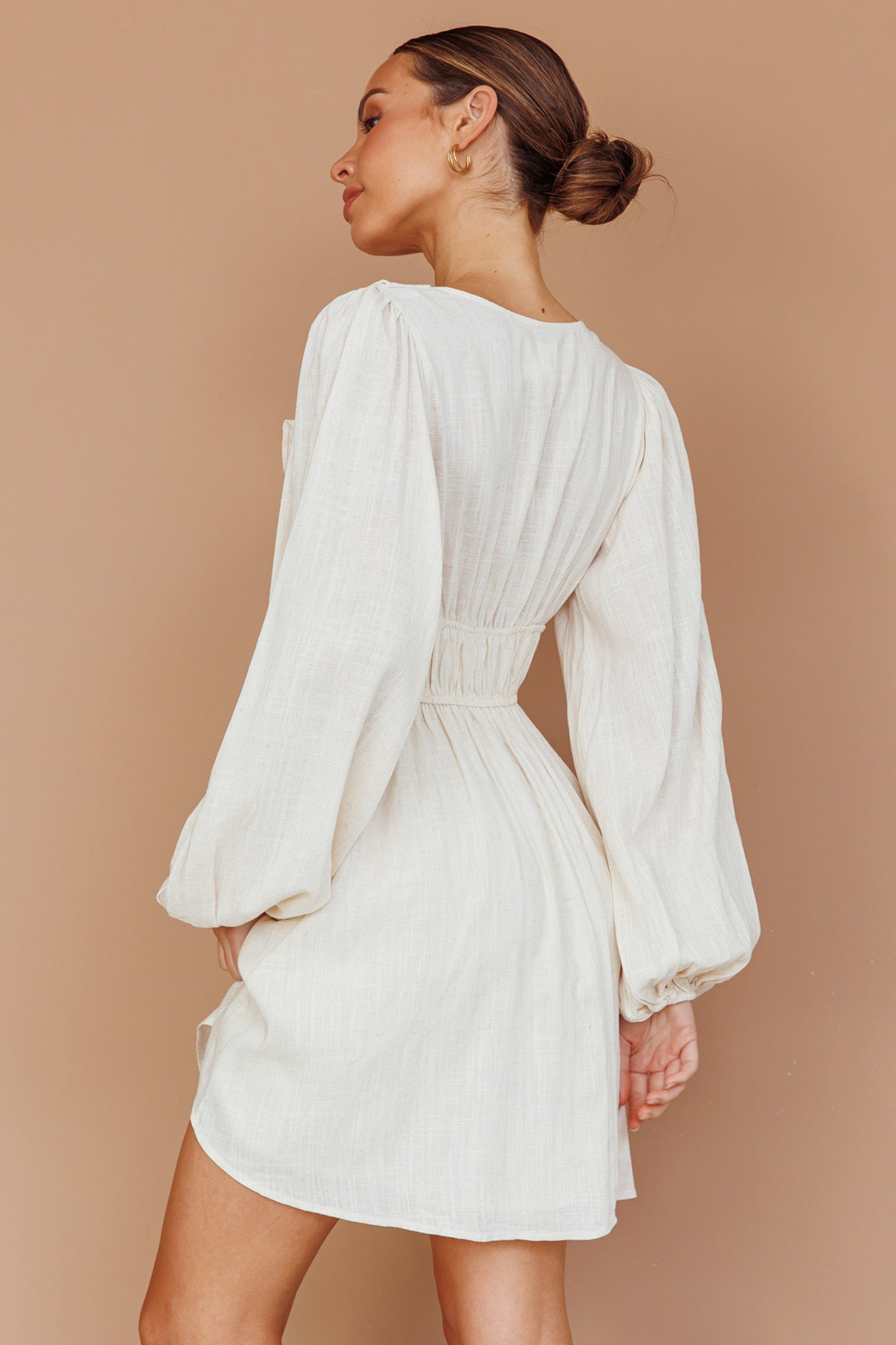 Carnivale Balloon Sleeve Ruffle Mini Dress Oat-Maymioy