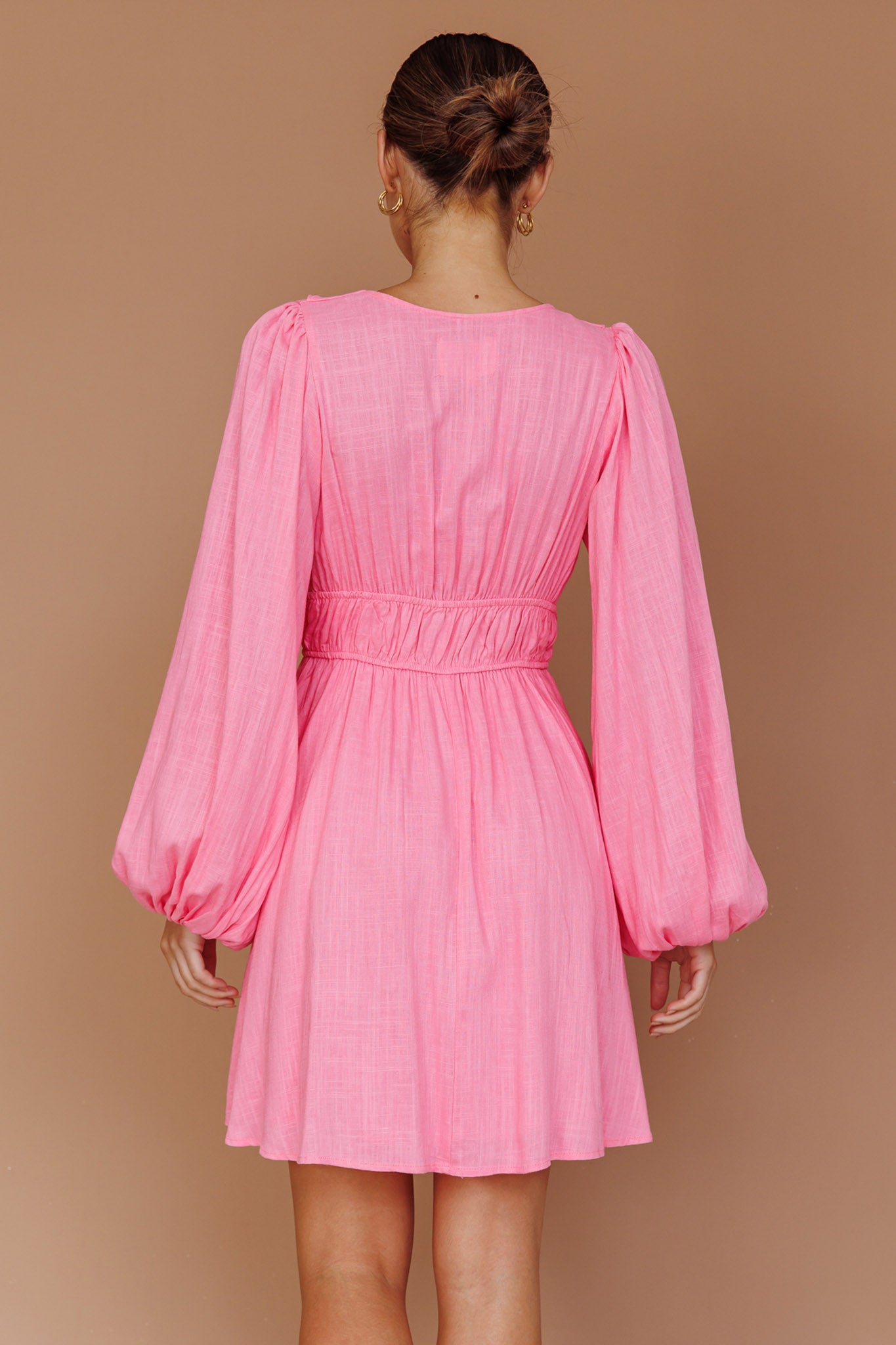 Carnivale Balloon Sleeve Ruffle Mini Dress Pink-Maymioy