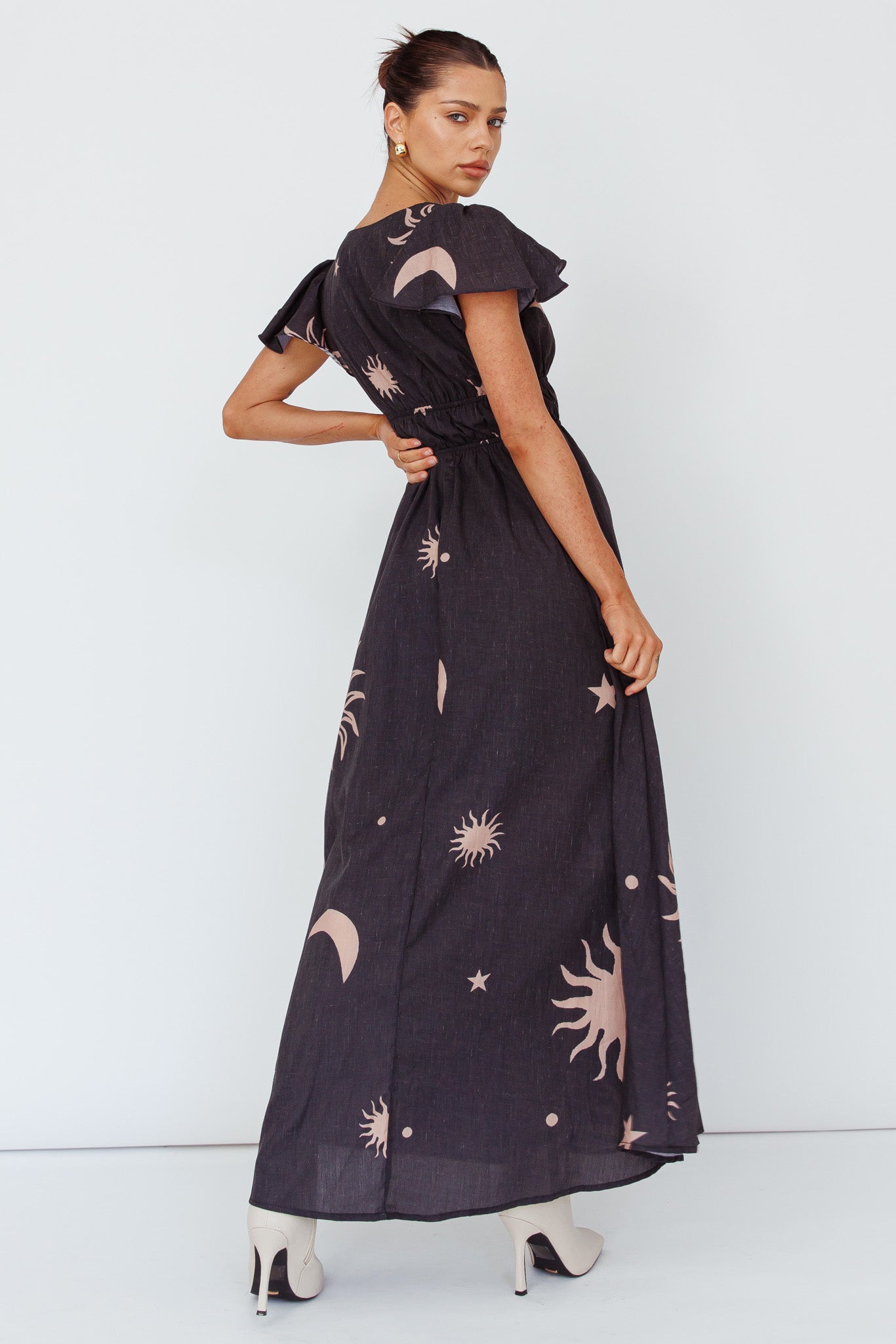 Carnivale Angel Sleeve Maxi Dress Black/Beige-Maymioy