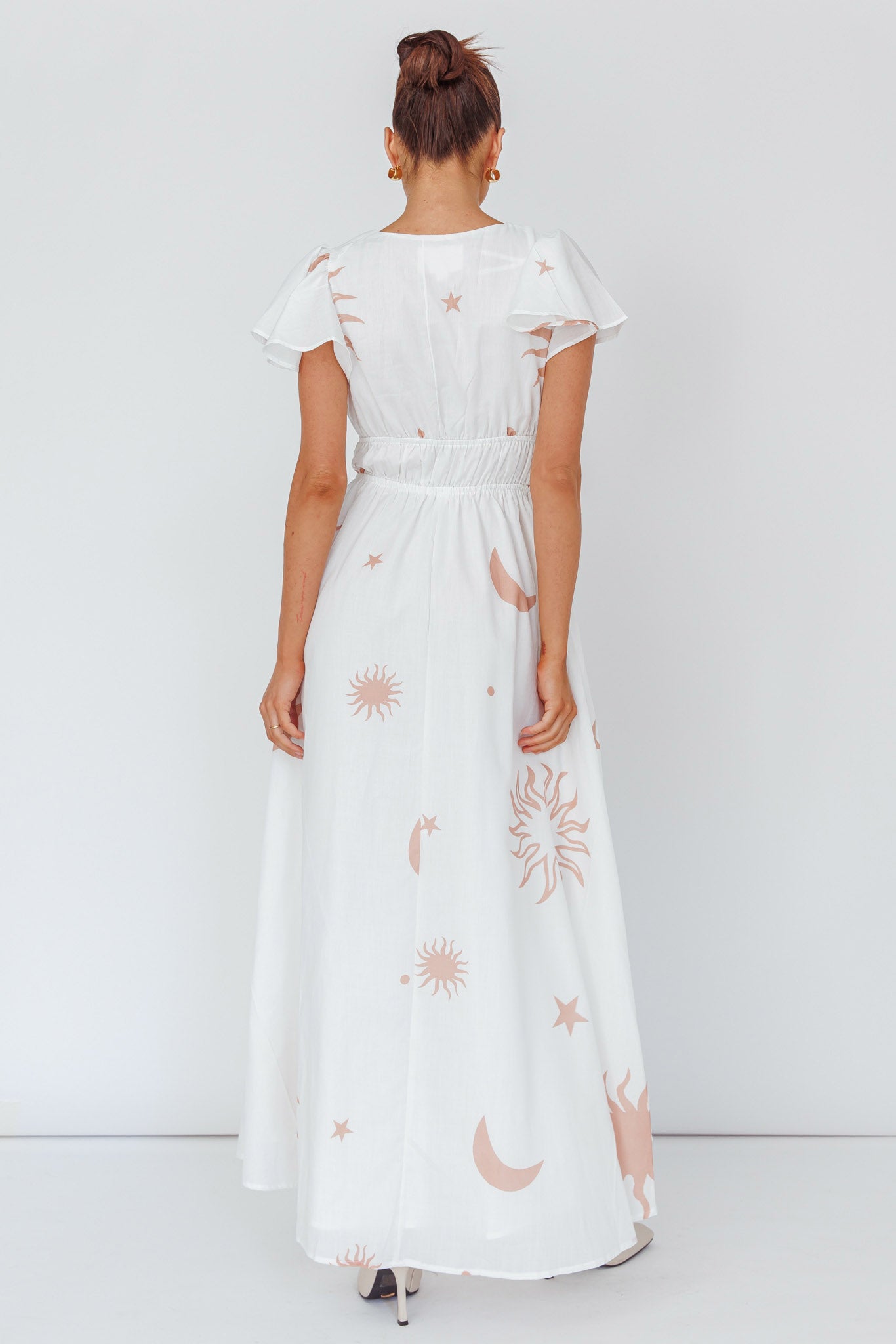 Carnivale Angel Sleeve Maxi Dress White/Beige-Maymioy