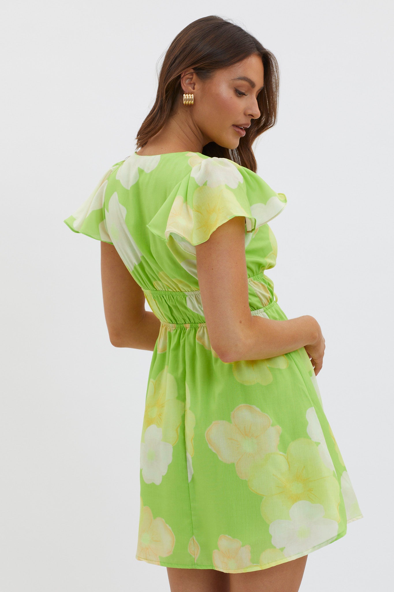 Carnivale Angel Sleeve Mini Dress Floral Yellow-Maymioy