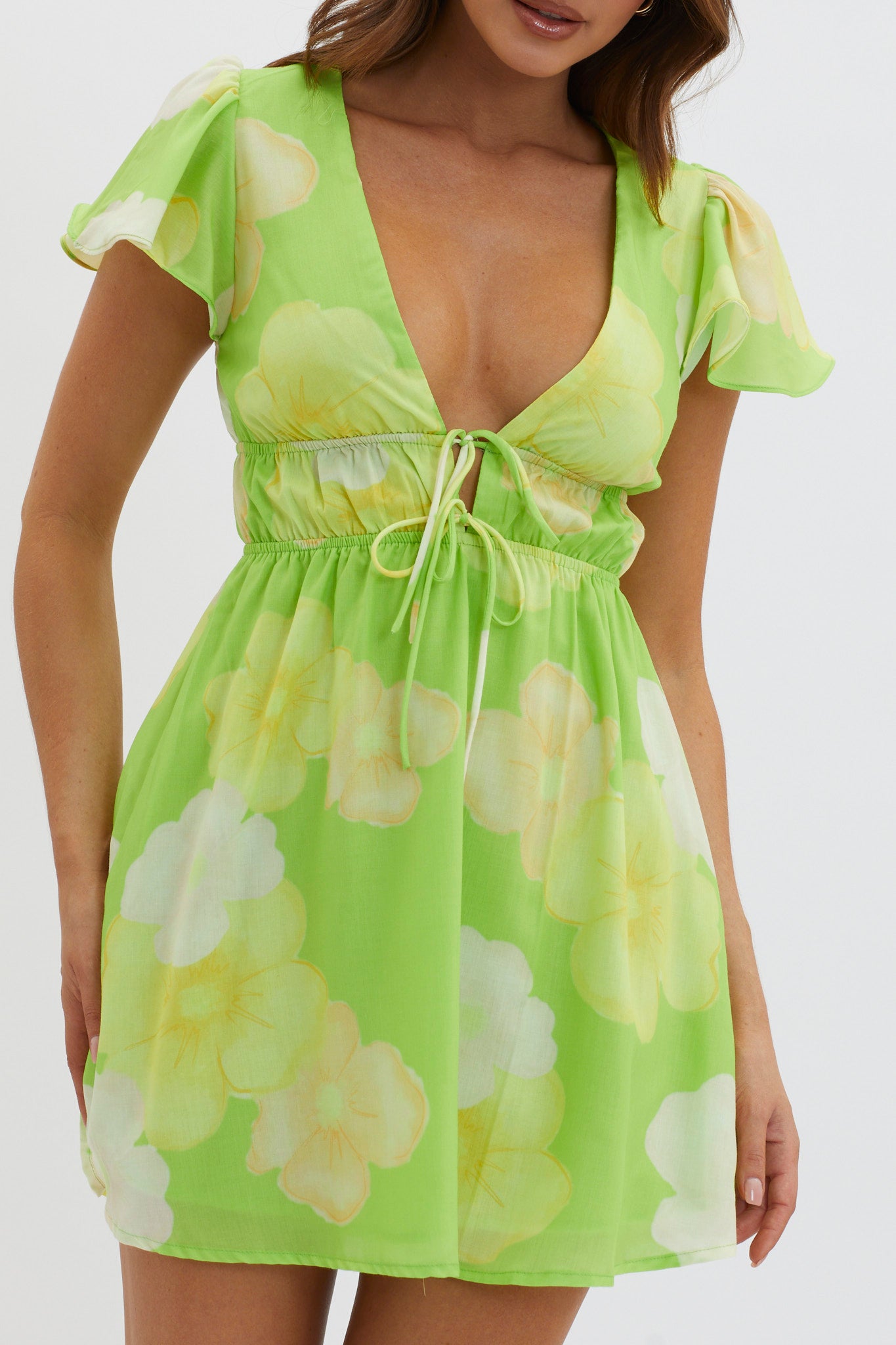 Carnivale Angel Sleeve Mini Dress Floral Yellow-Maymioy