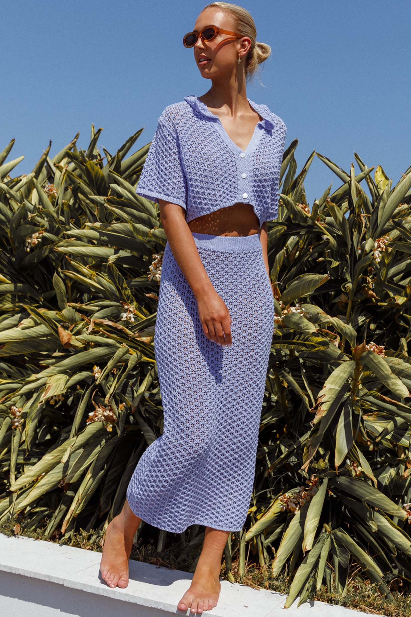 Summer Sunset Crochet Maxi Skirt Lavender-Maymioy