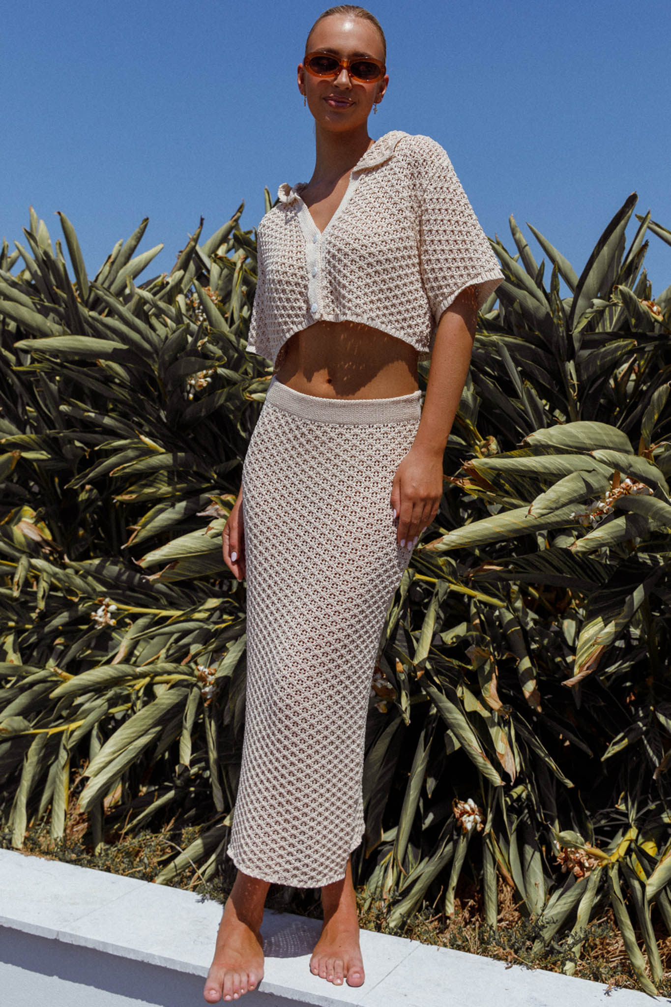 Summer Sunset Crochet Top Oat-Maymioy