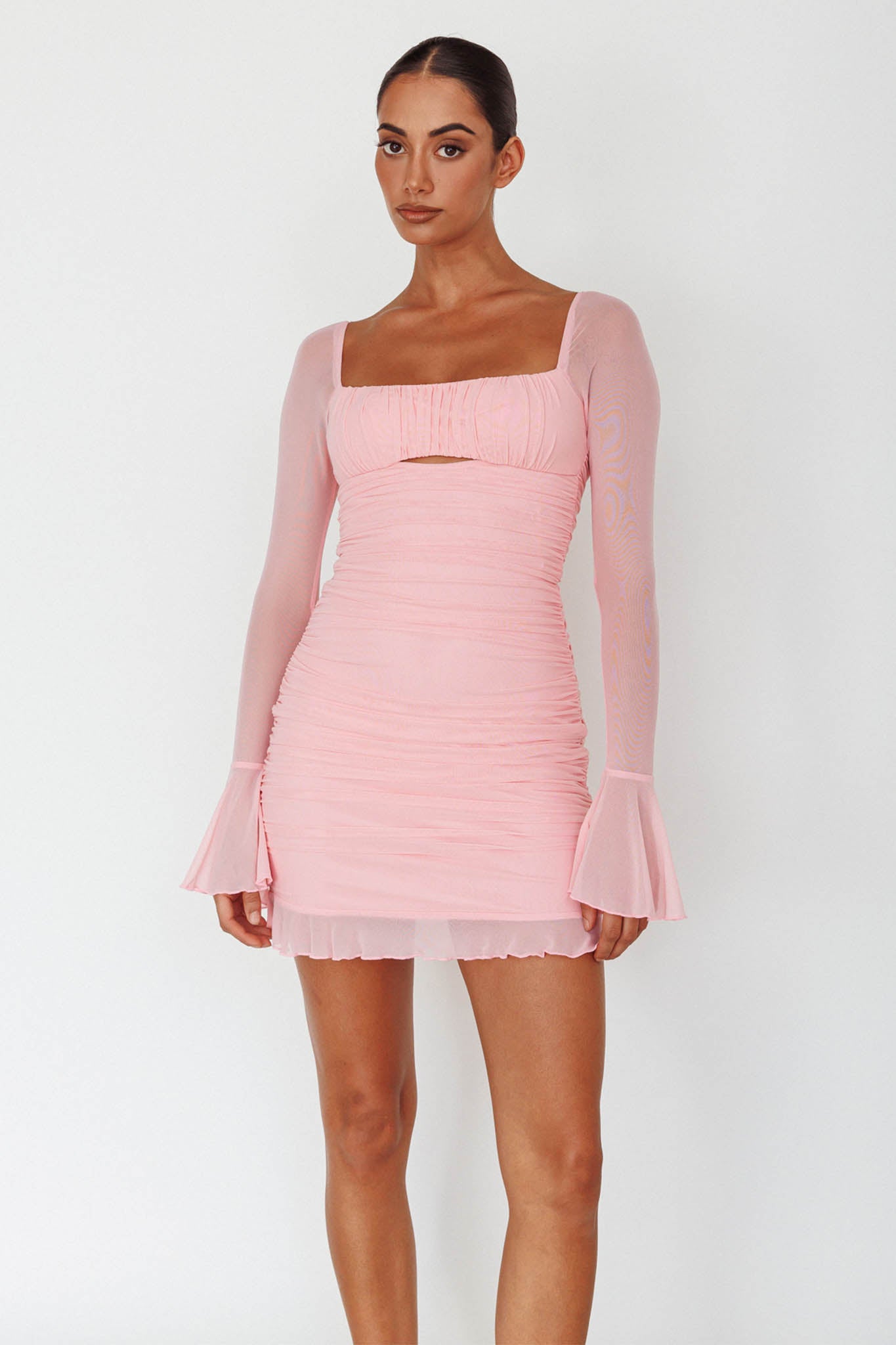 In Bloom Flared Cuff Mini Dress Pink-Maymioy