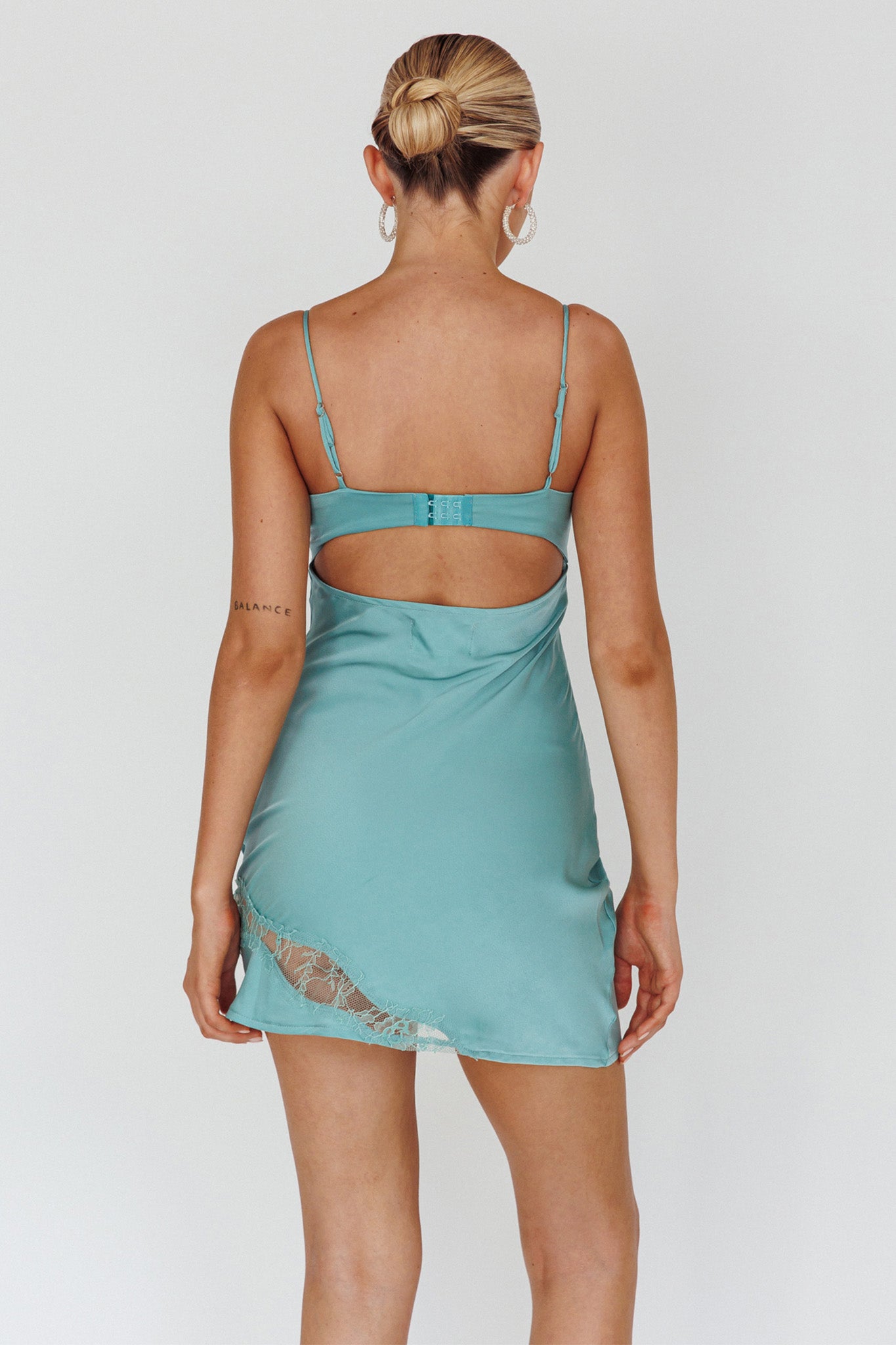 Sweet Talker Lace Trim Mini Dress Aqua-Maymioy
