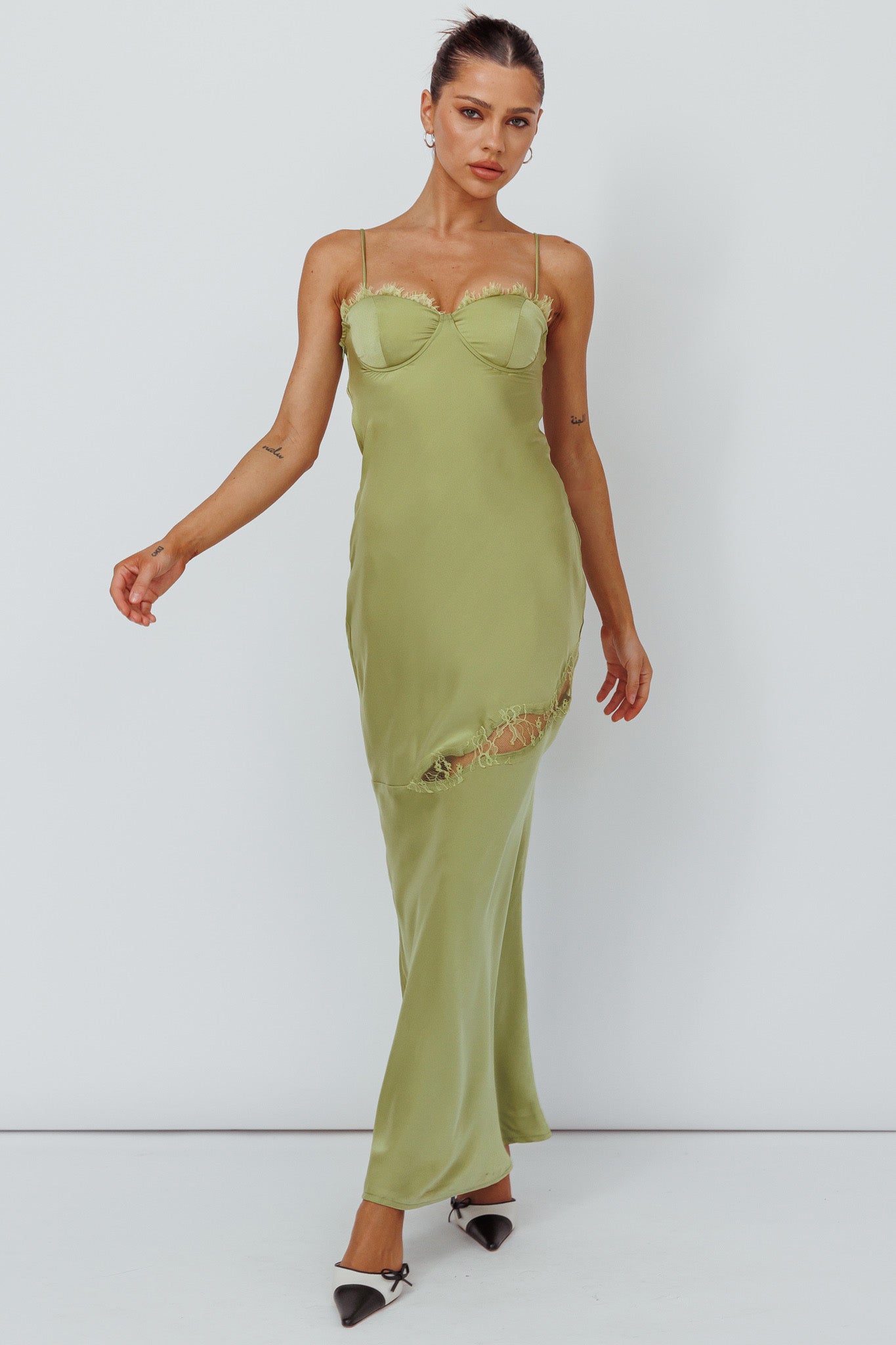 Sweet Talker Lace Trim Midi Dress Lime-Maymioy