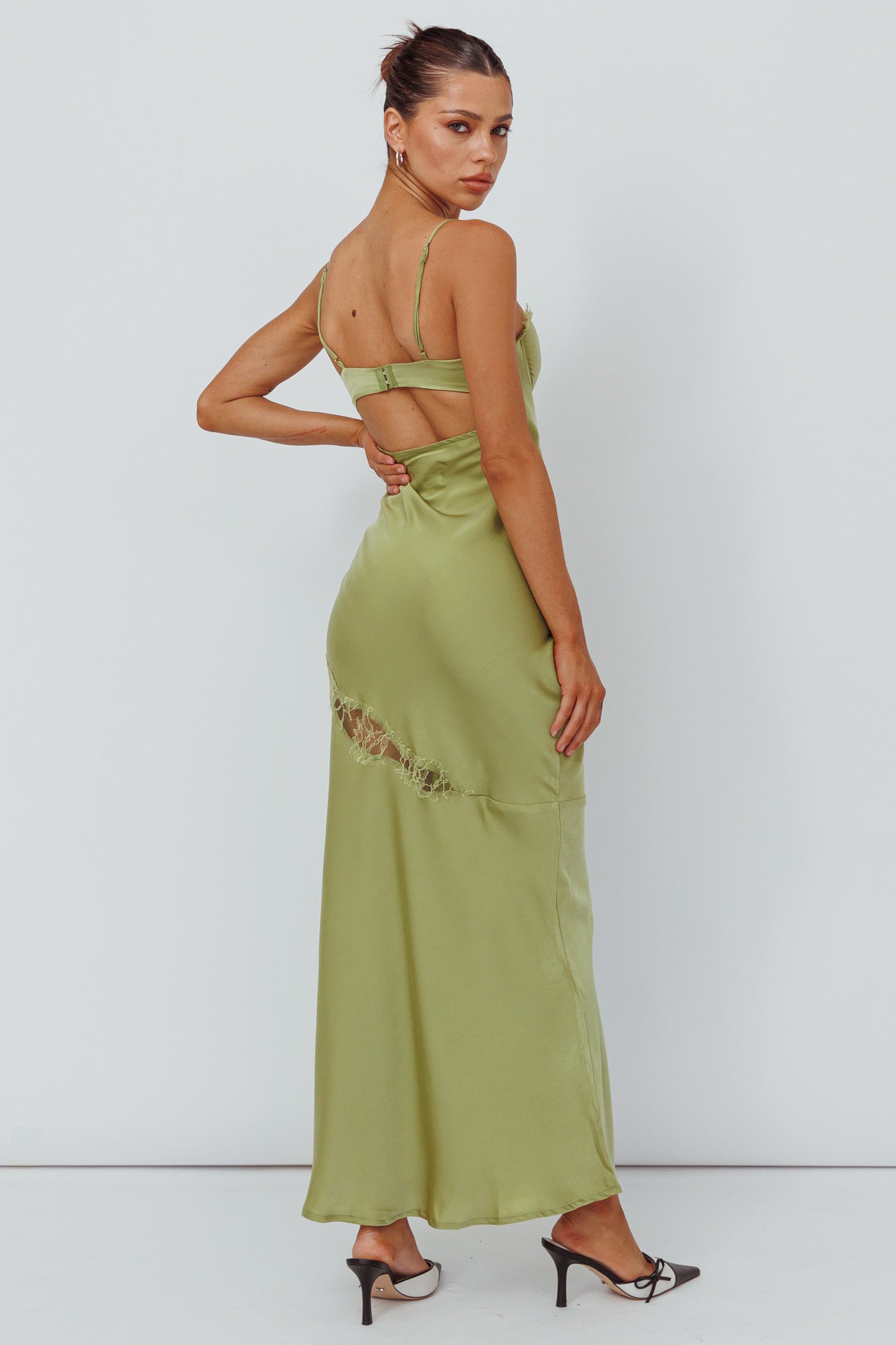 Sweet Talker Lace Trim Midi Dress Lime-Maymioy