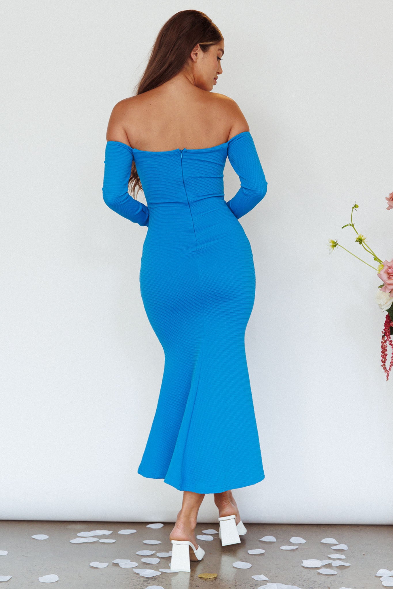 Speakeasy Off-Shoulder Maxi Dress Blue-Maymioy
