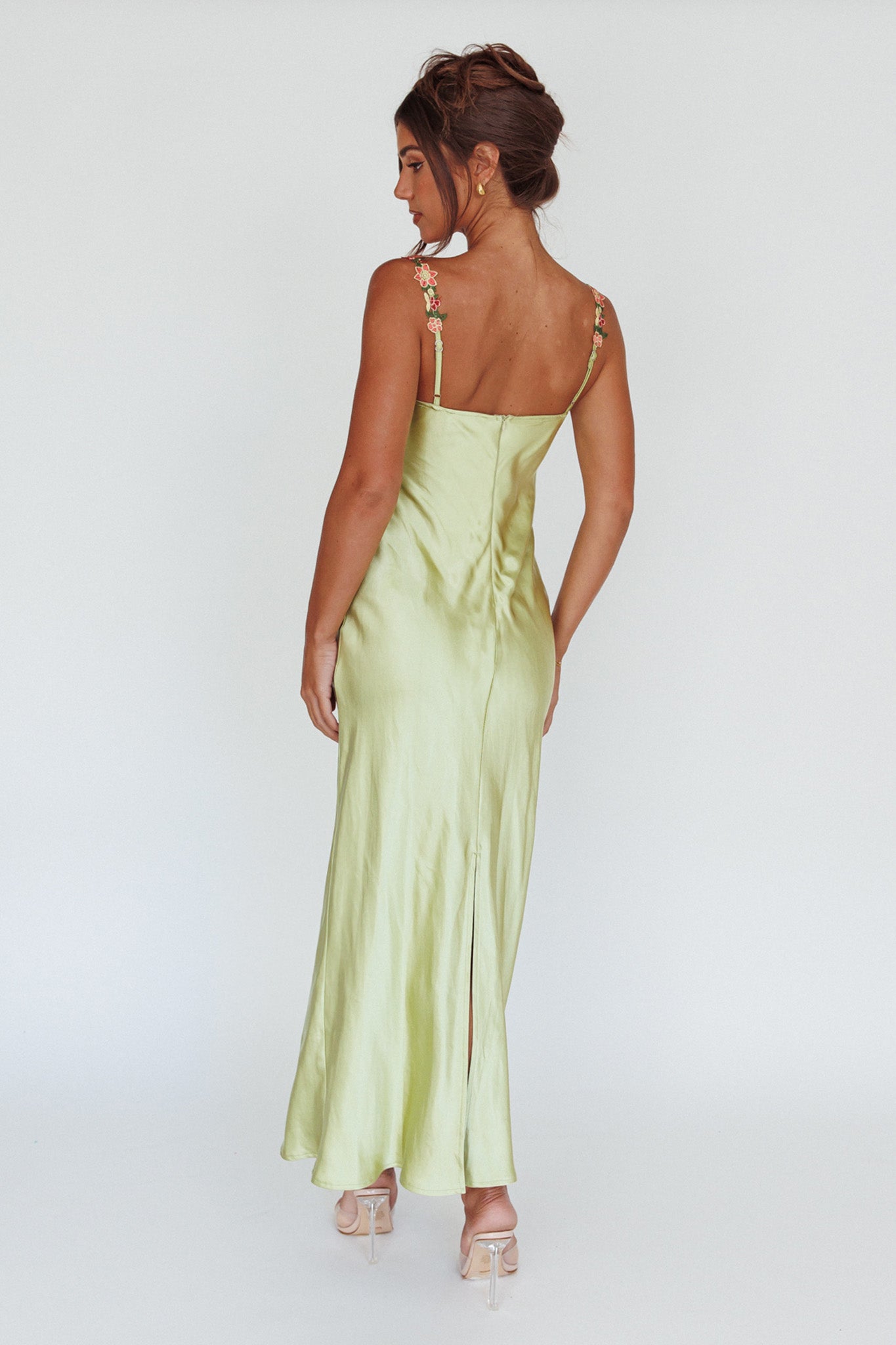 Rose Garden Floral Applique Midi Dress Lime-Maymioy
