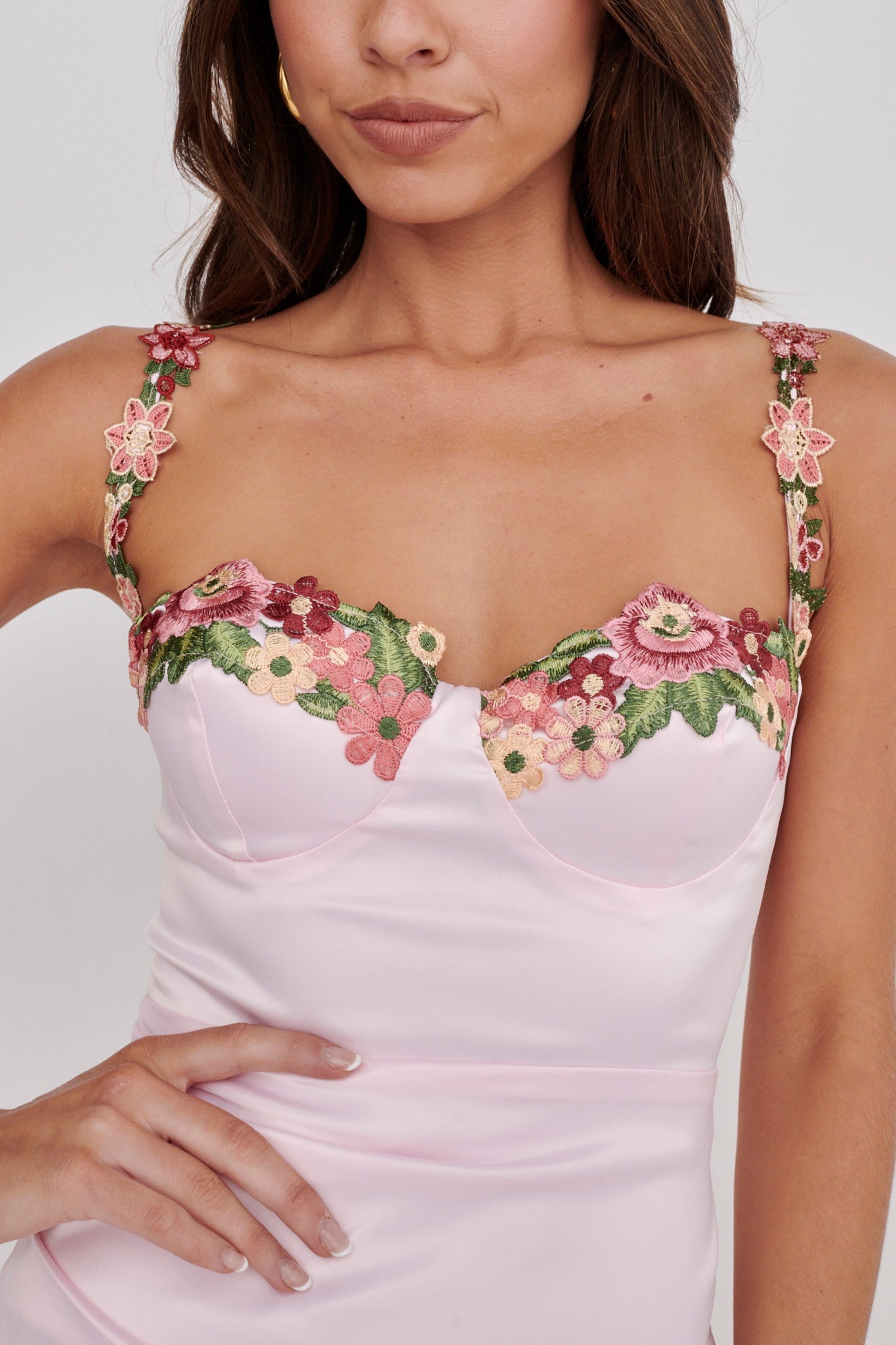 Rose Garden Floral Applique Pleat Mini Dress Pink-Maymioy