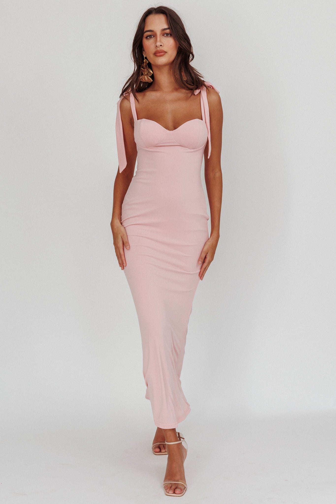 Rose Garden Tied Shoulder Maxi Dress Blush-Maymioy