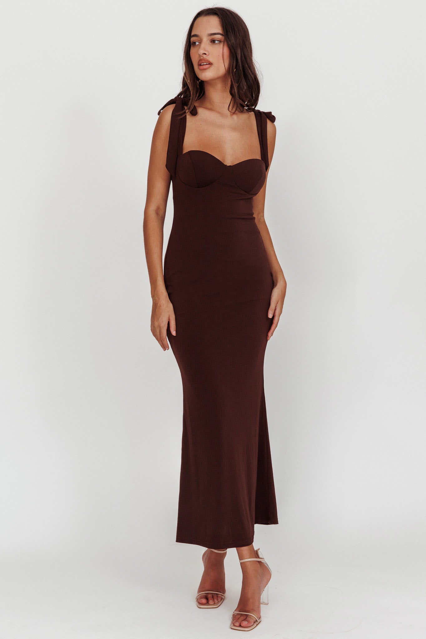 Rose Garden Tied Shoulder Maxi Dress Brown-Maymioy