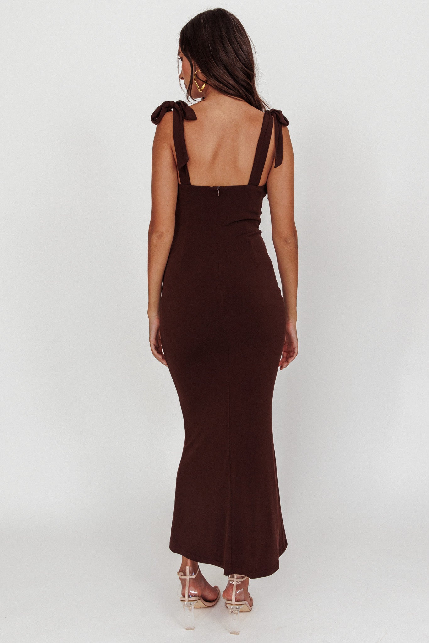 Rose Garden Tied Shoulder Maxi Dress Brown-Maymioy