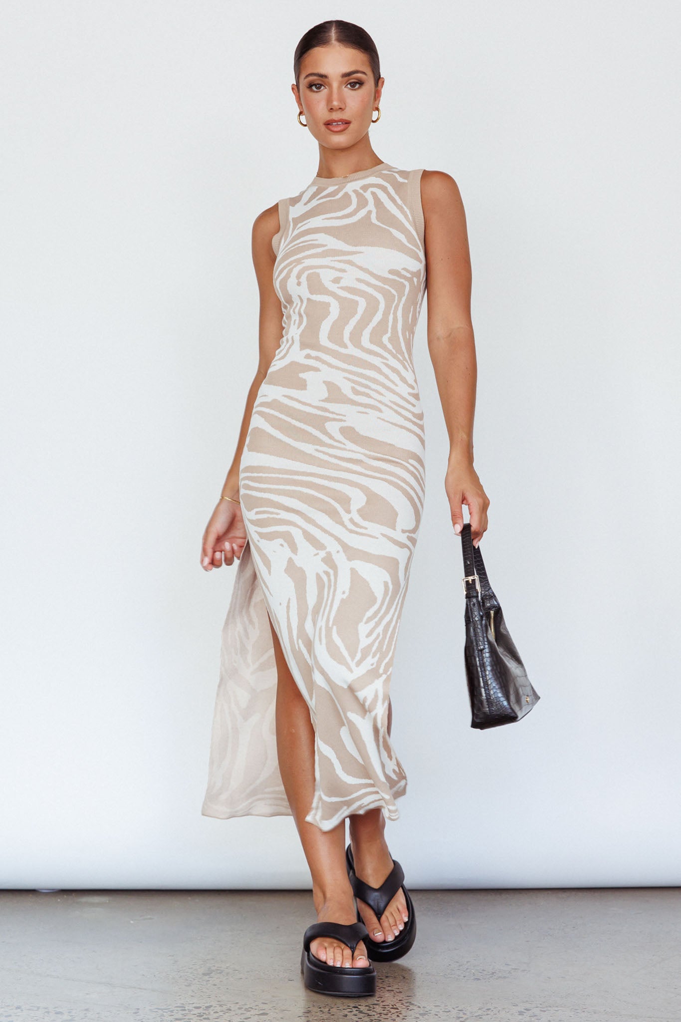 Elsinore Sleeveless Knit Maxi Dress Beige-Maymioy