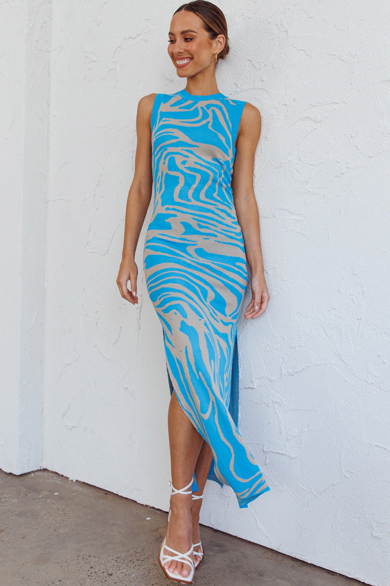 Elsinore Sleeveless Knit Maxi Dress Blue-Maymioy