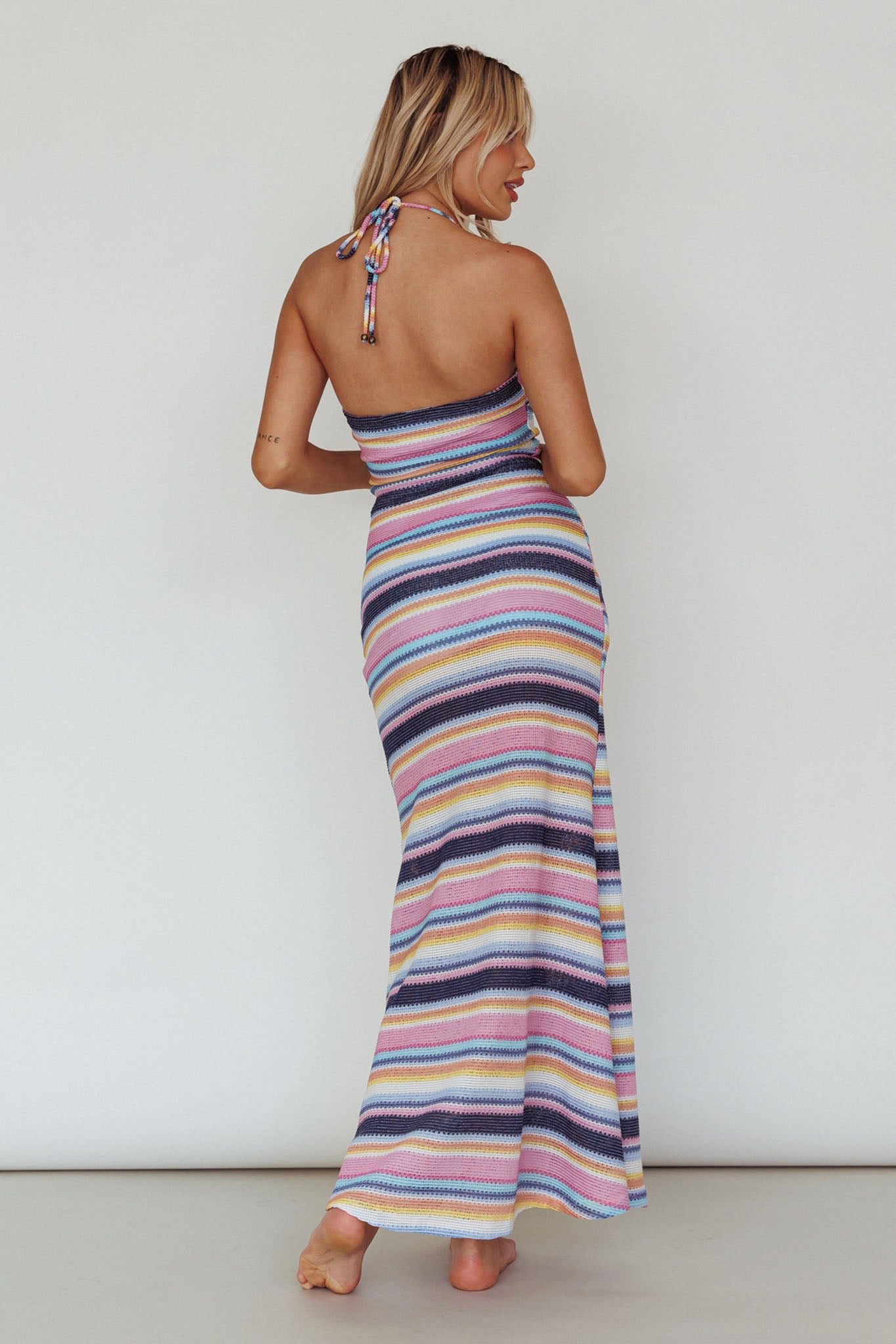 Kandy Crochet Maxi Dress Stripe Blue Multi-Maymioy