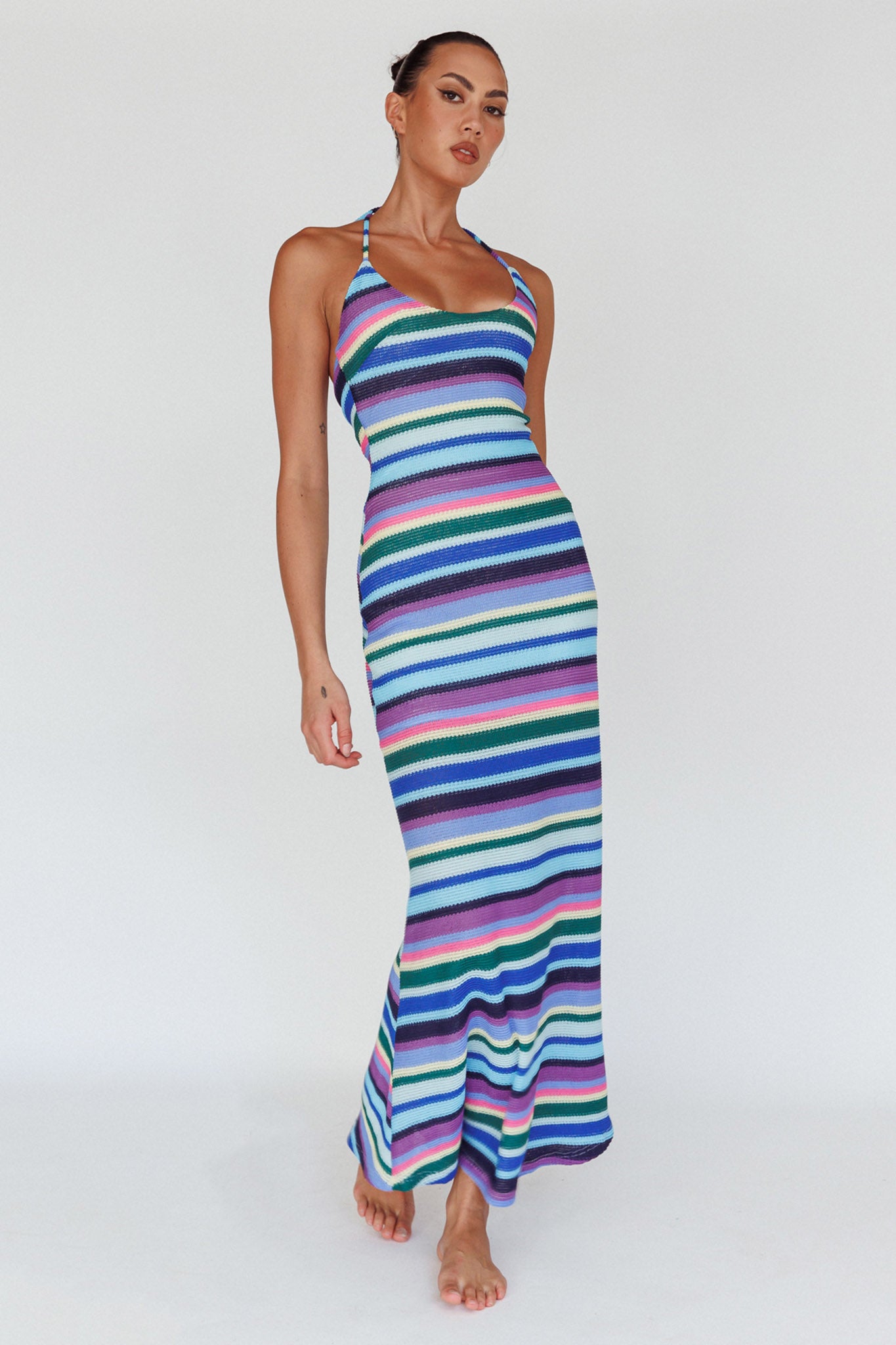 Kandy Crochet Maxi Dress Stripe Lavender Multi-Maymioy