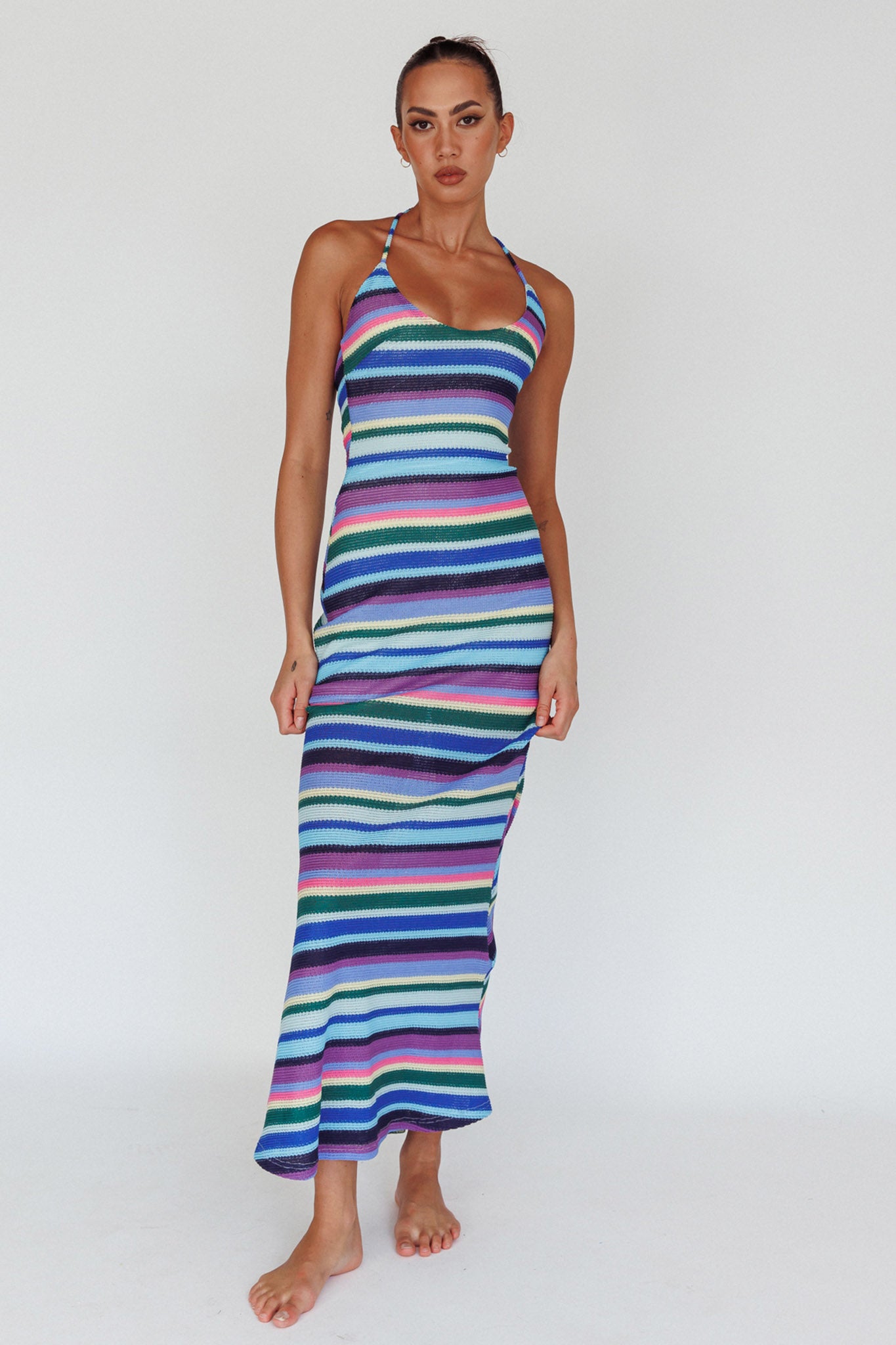 Kandy Crochet Maxi Dress Stripe Lavender Multi-Maymioy