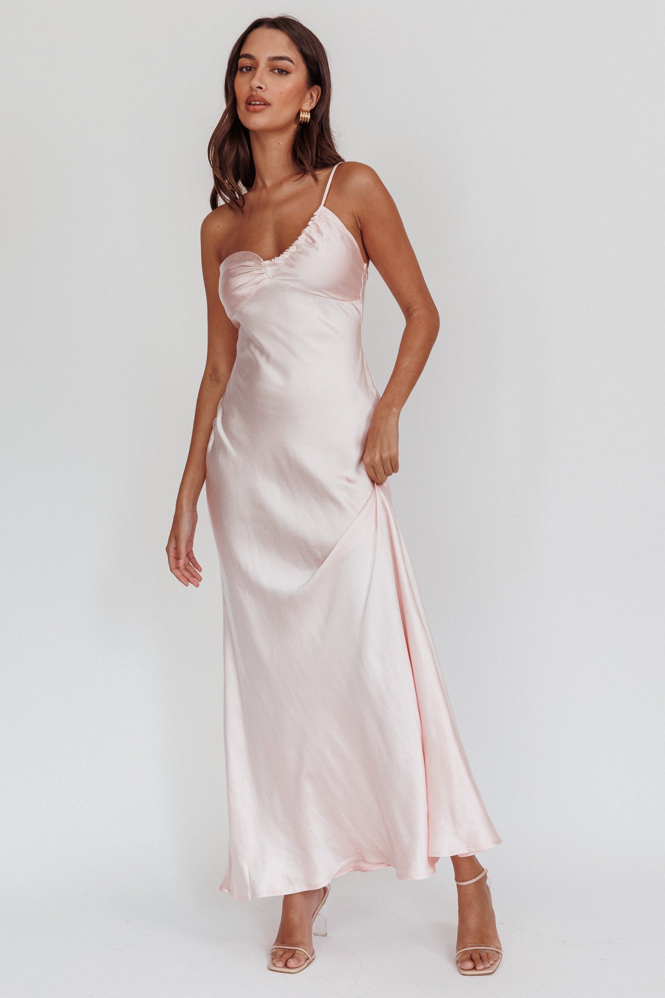 Twilight Tango One-Shoulder Maxi Dress Blush-Maymioy