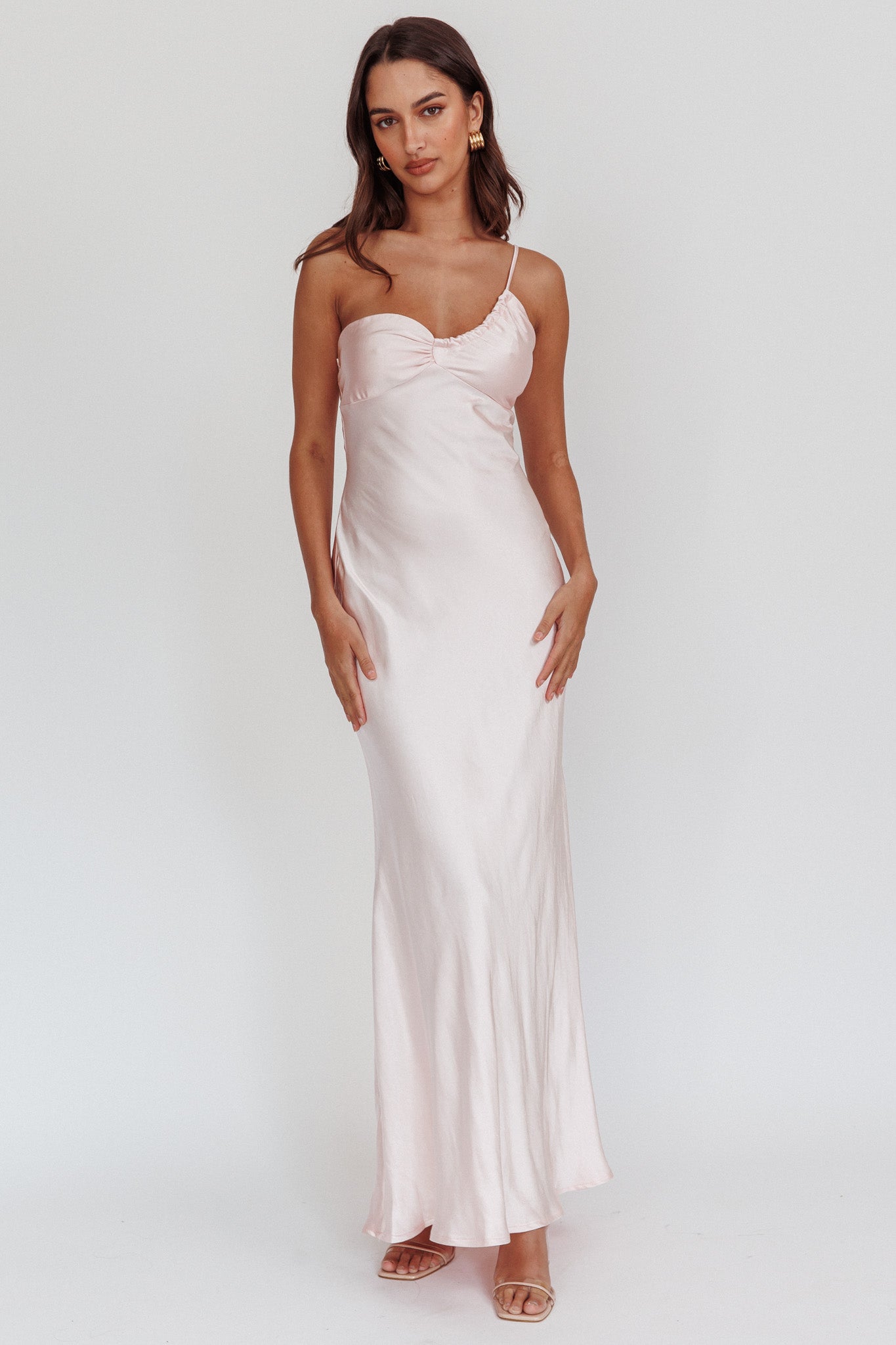 Twilight Tango One-Shoulder Maxi Dress Blush-Maymioy