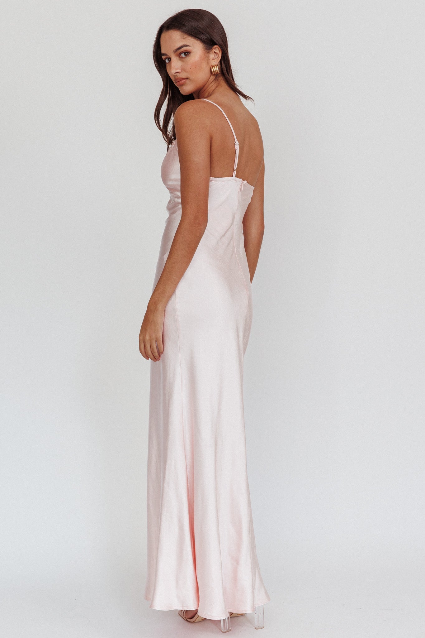 Twilight Tango One-Shoulder Maxi Dress Blush-Maymioy