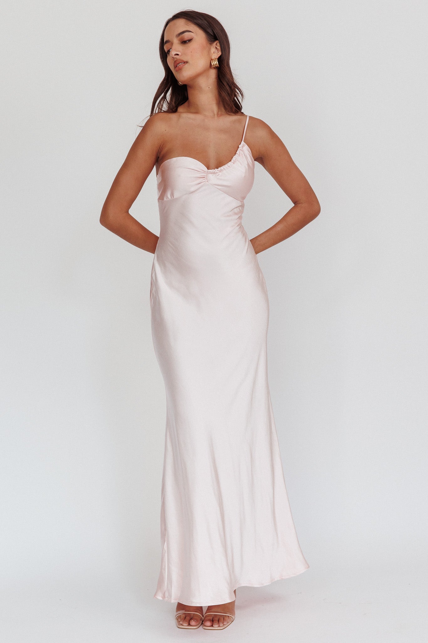 Twilight Tango One-Shoulder Maxi Dress Blush-Maymioy
