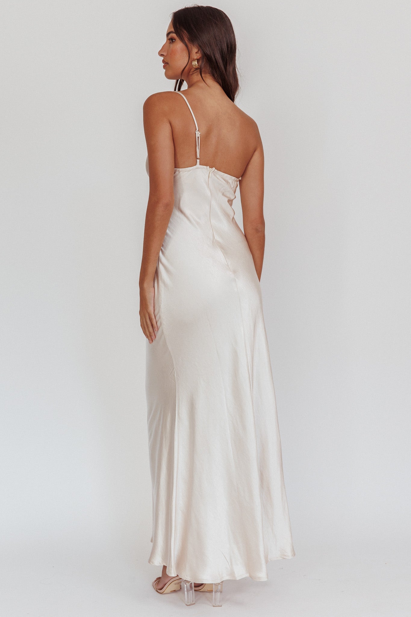 Twilight Tango One-Shoulder Maxi Dress Champagne-Maymioy