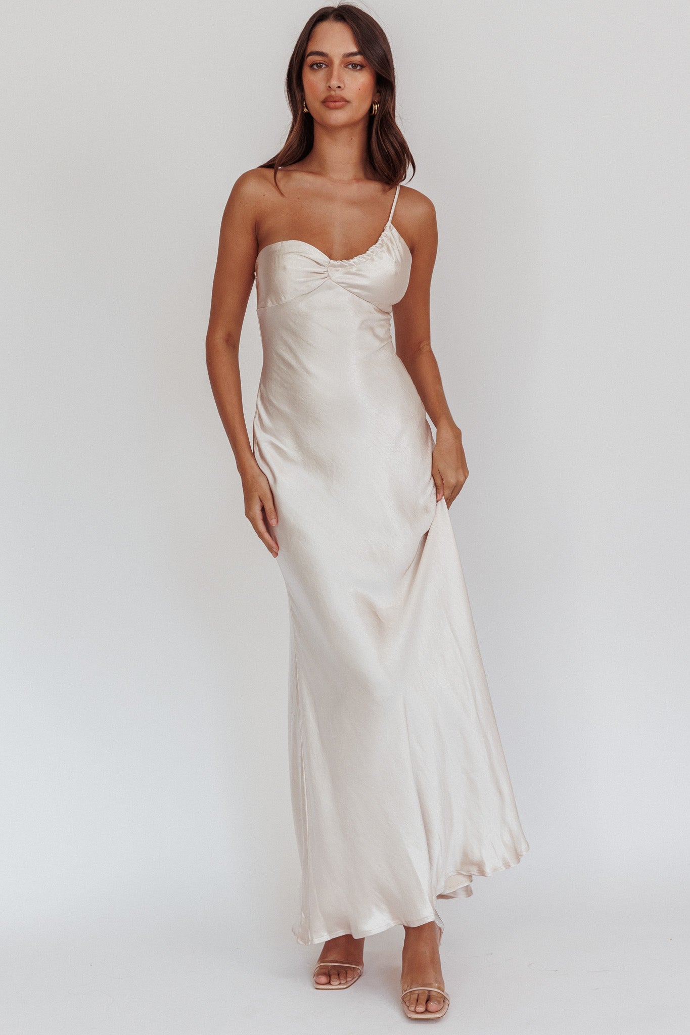 Twilight Tango One-Shoulder Maxi Dress Champagne-Maymioy