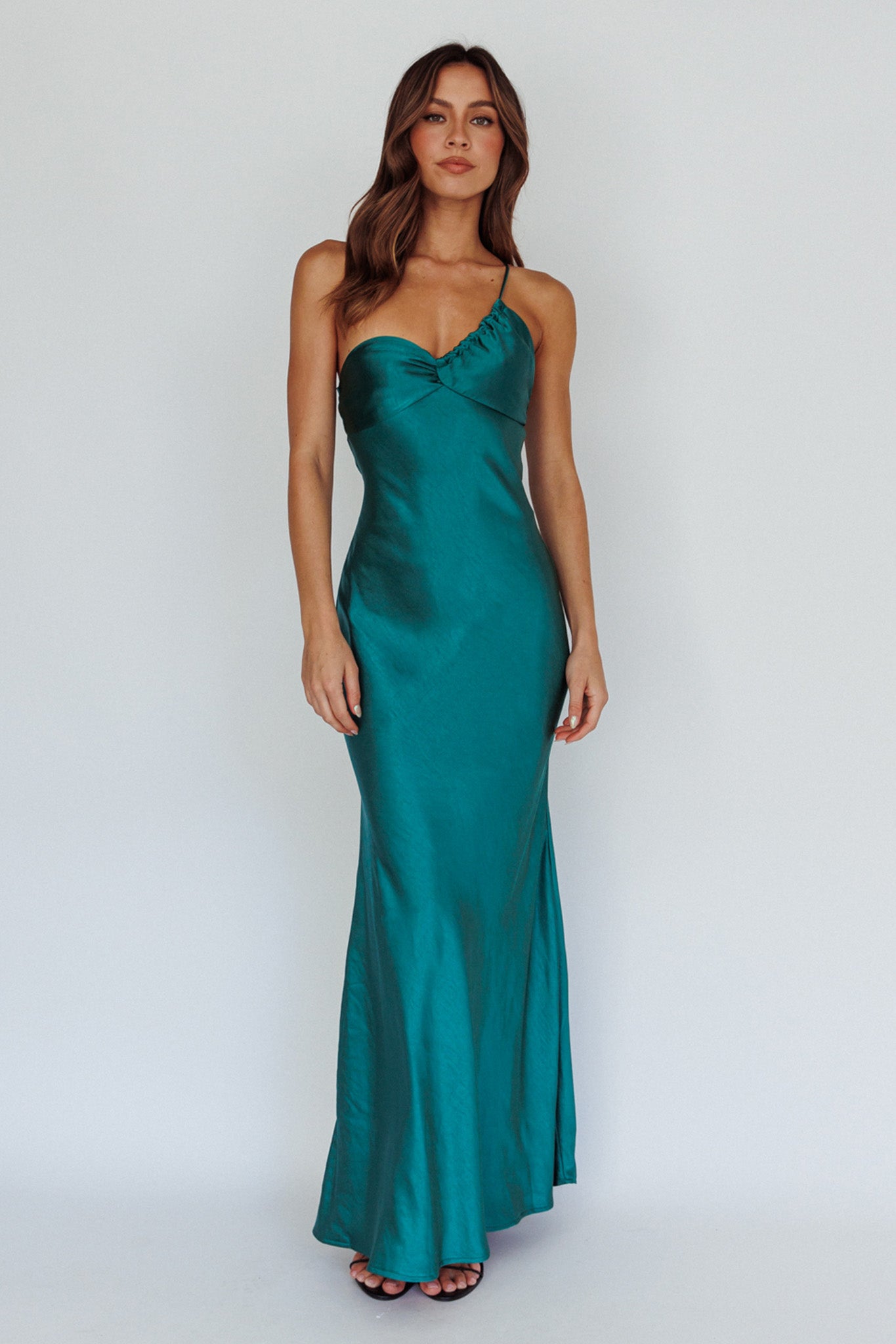 Twilight Tango One-Shoulder Maxi Dress Forest Green-Maymioy