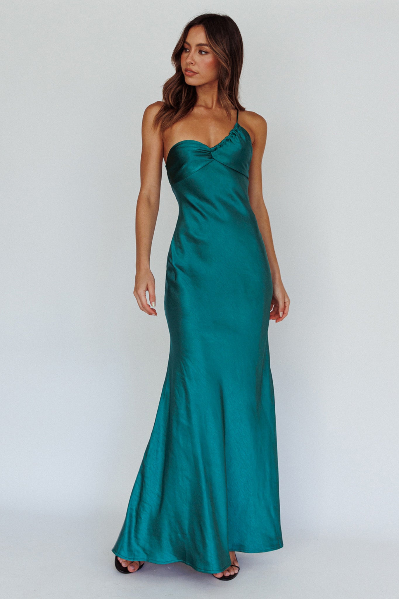 Twilight Tango One-Shoulder Maxi Dress Forest Green-Maymioy