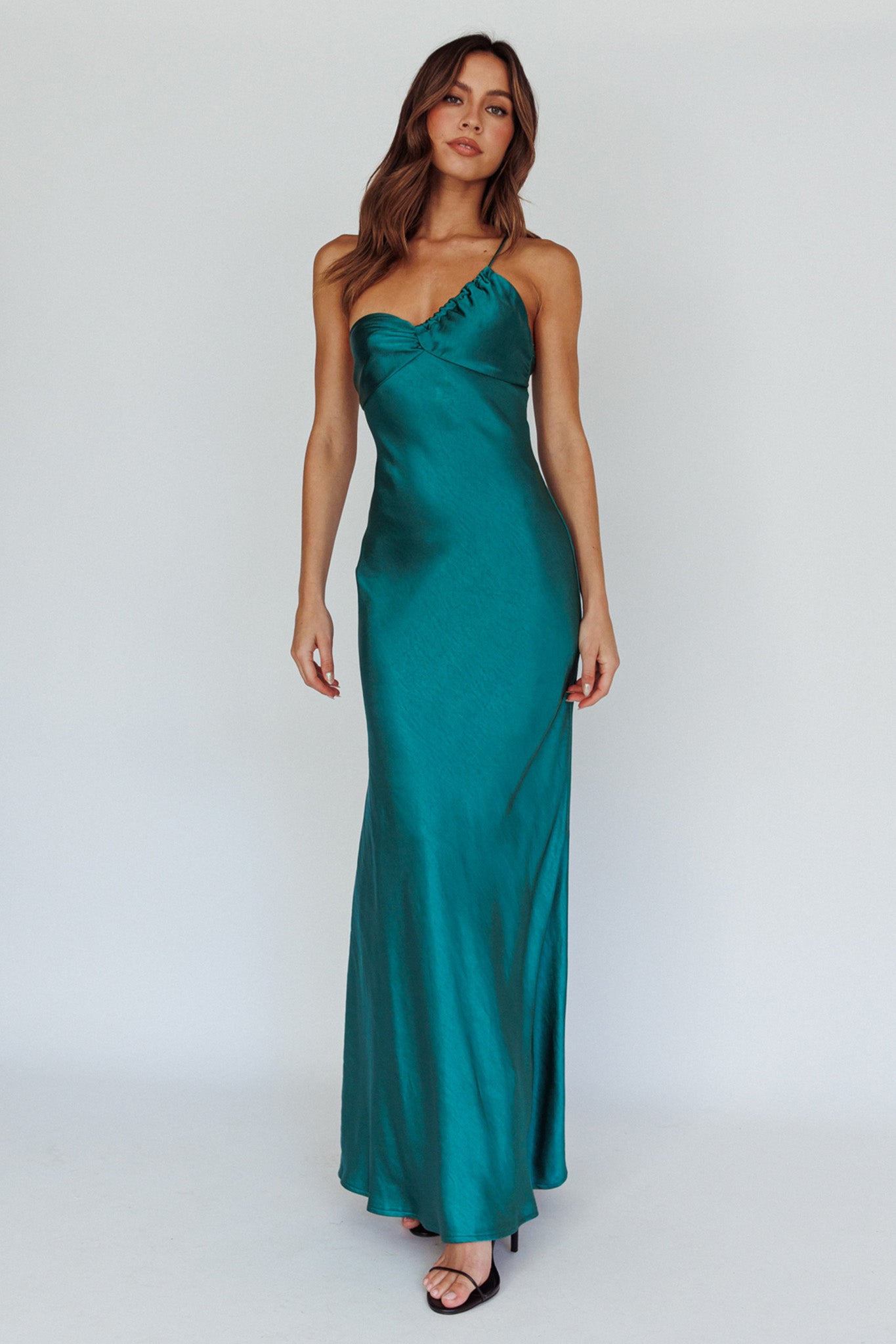 Twilight Tango One-Shoulder Maxi Dress Forest Green-Maymioy