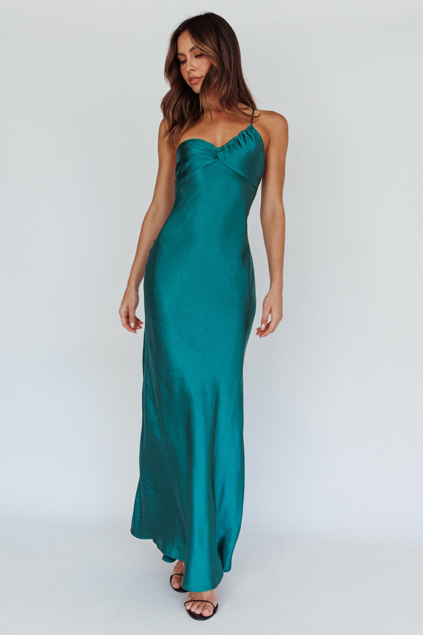 Twilight Tango One-Shoulder Maxi Dress Forest Green-Maymioy