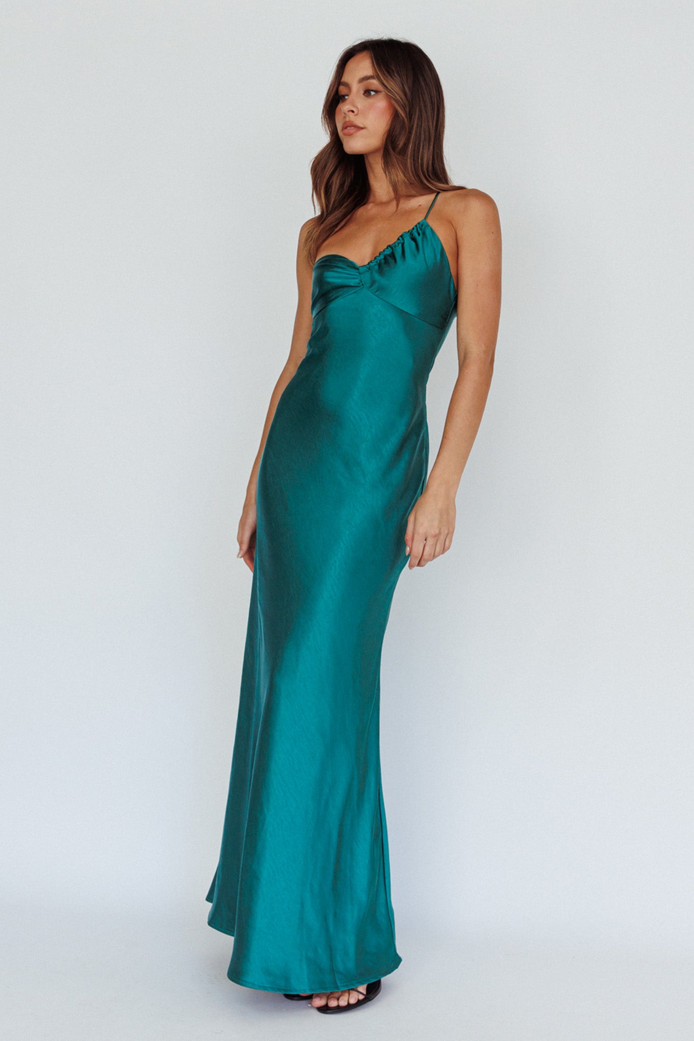 Twilight Tango One-Shoulder Maxi Dress Forest Green-Maymioy
