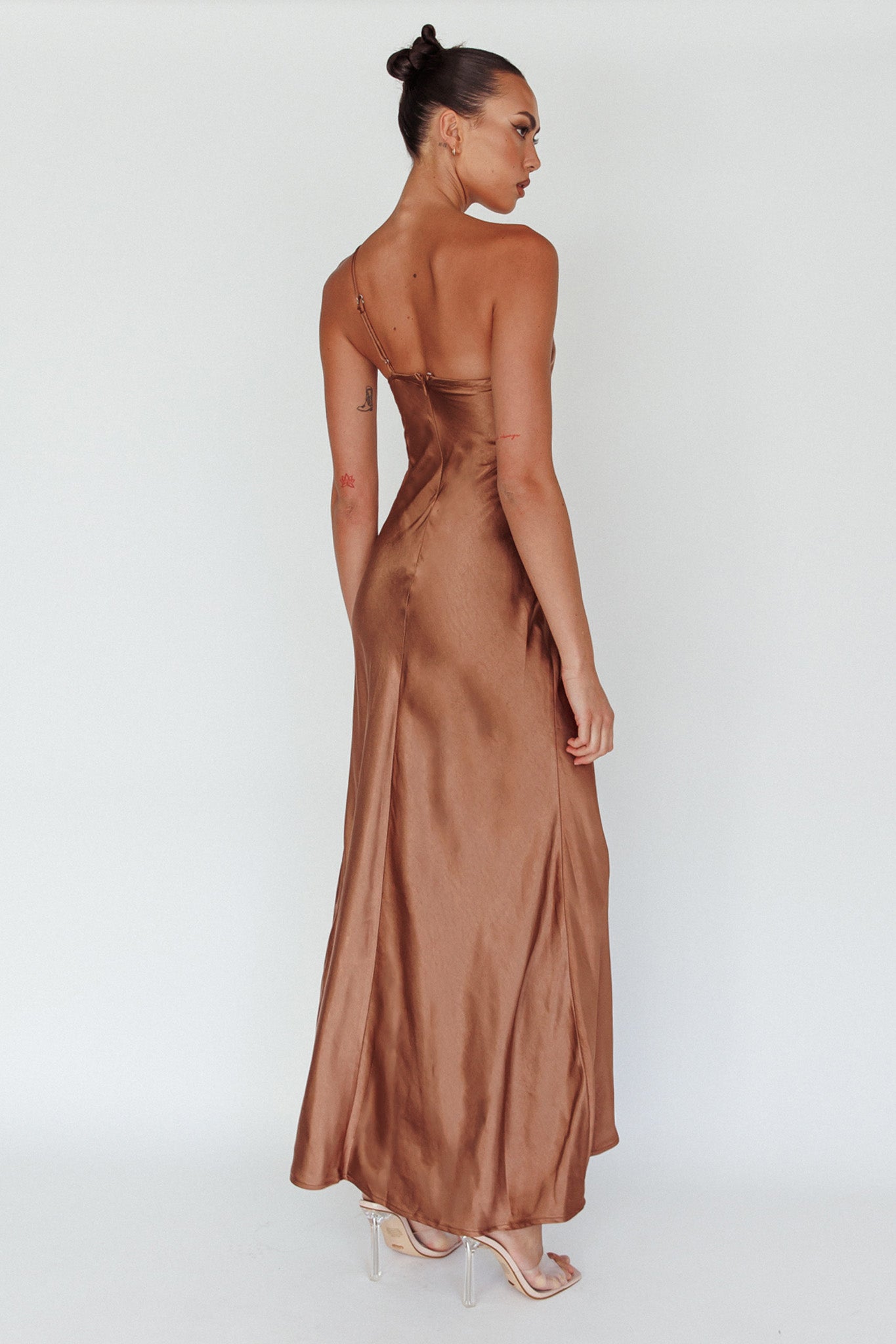Twilight Tango One-Shoulder Maxi Dress Mocha-Maymioy