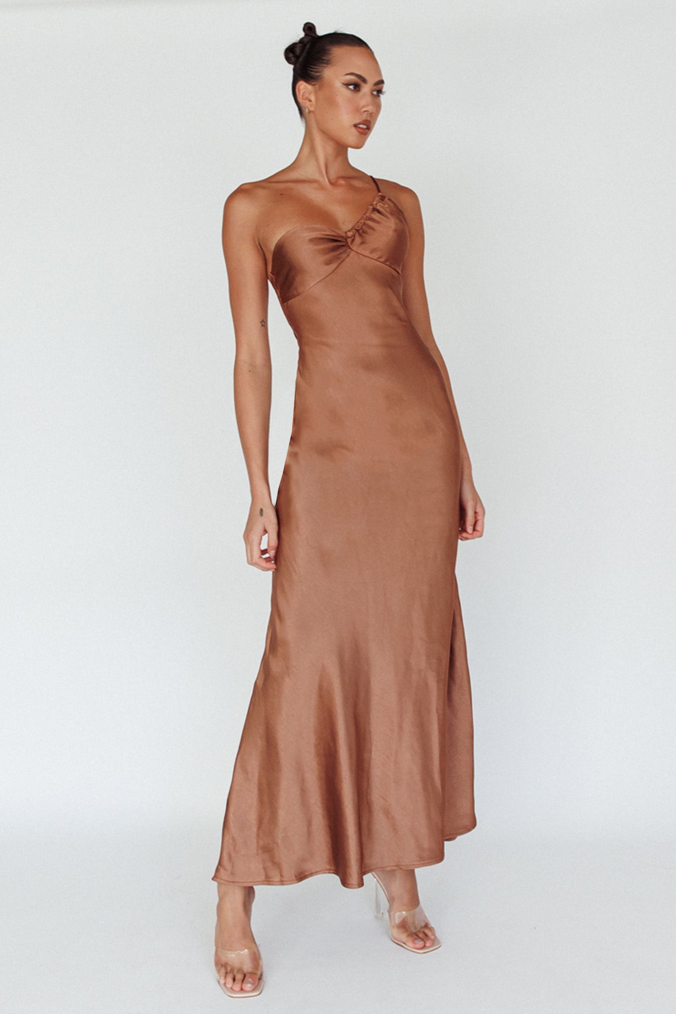 Twilight Tango One-Shoulder Maxi Dress Mocha-Maymioy
