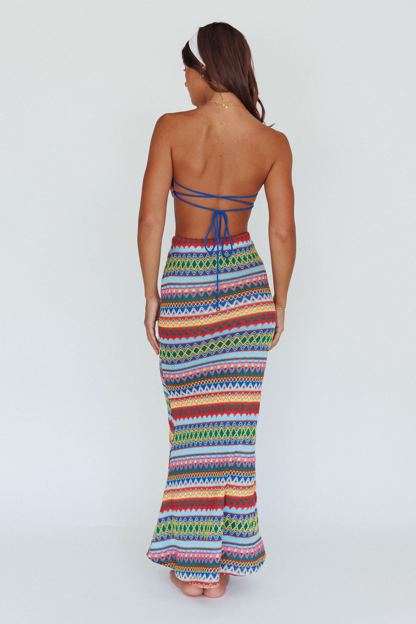 Tulum Knit Midi Skirt Blue Multi-Maymioy