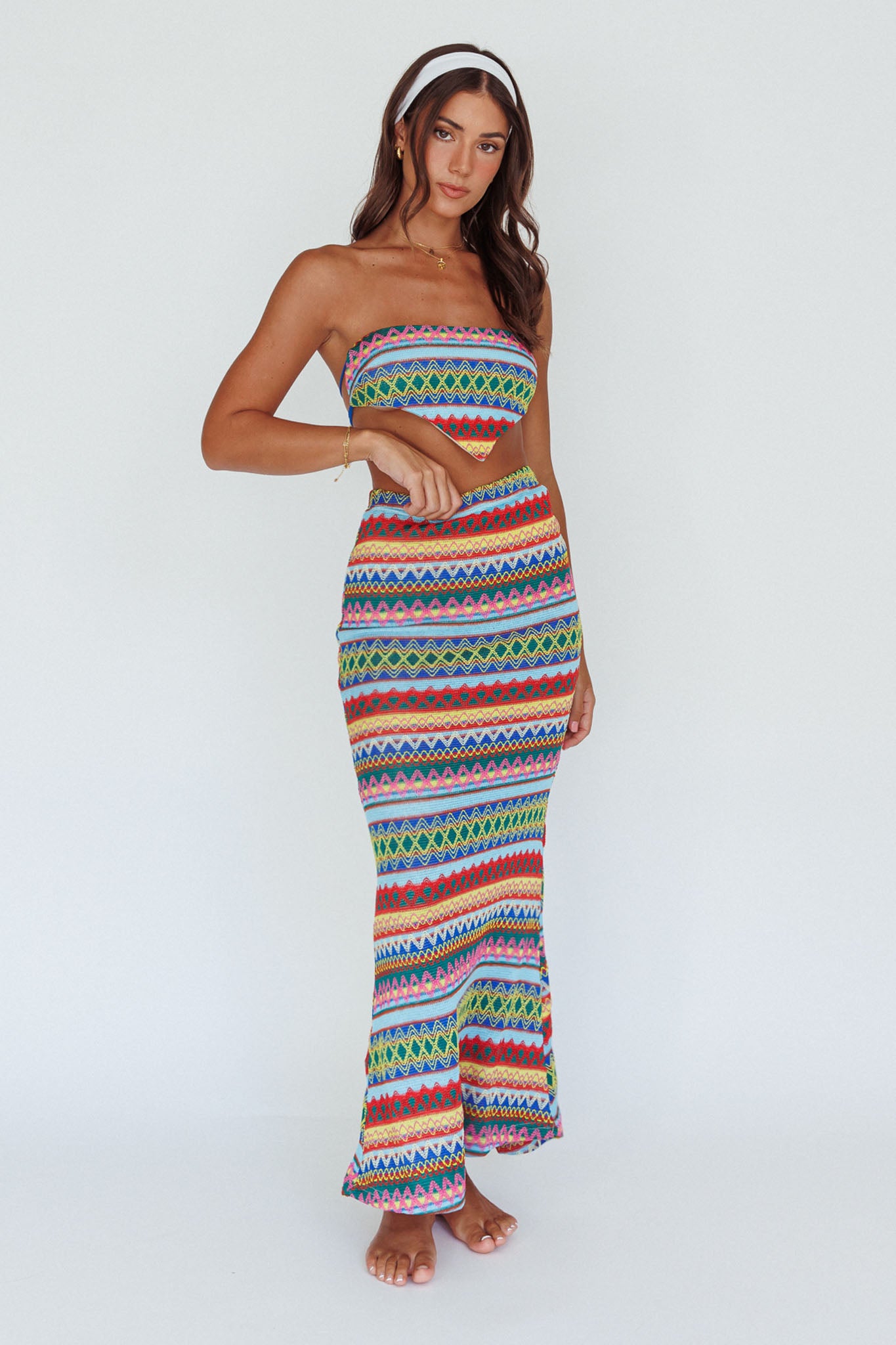 Tulum Knit Midi Skirt Blue Multi-Maymioy