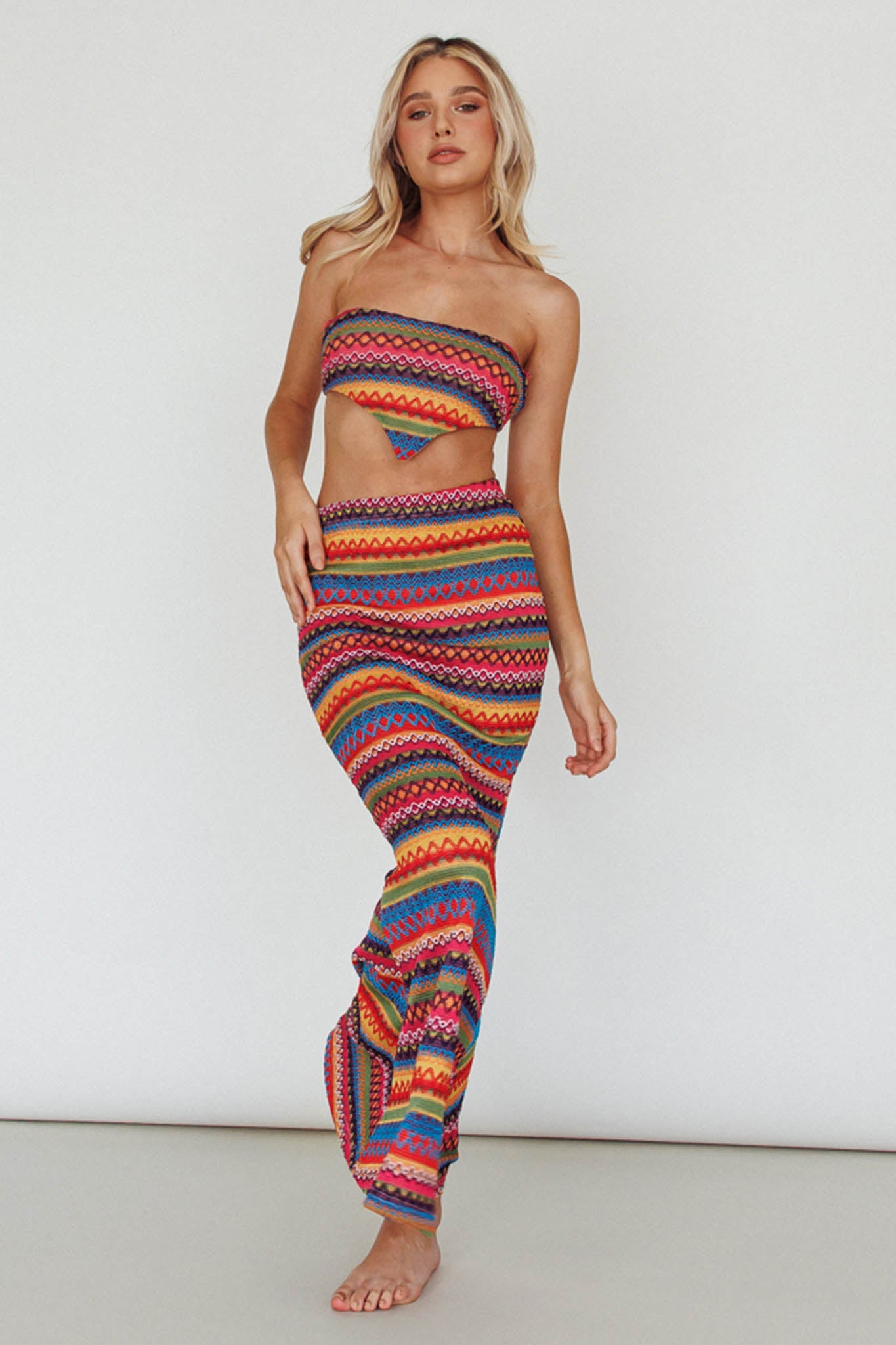 Tulum Knit Midi Skirt Pink Multi-Maymioy
