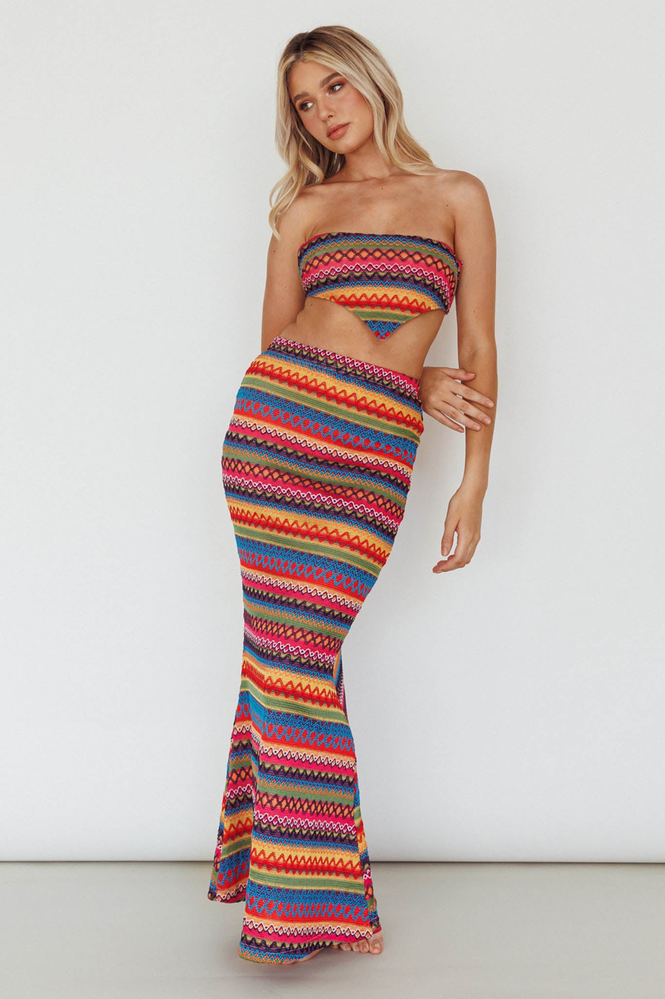Tulum Knit Midi Skirt Pink Multi-Maymioy