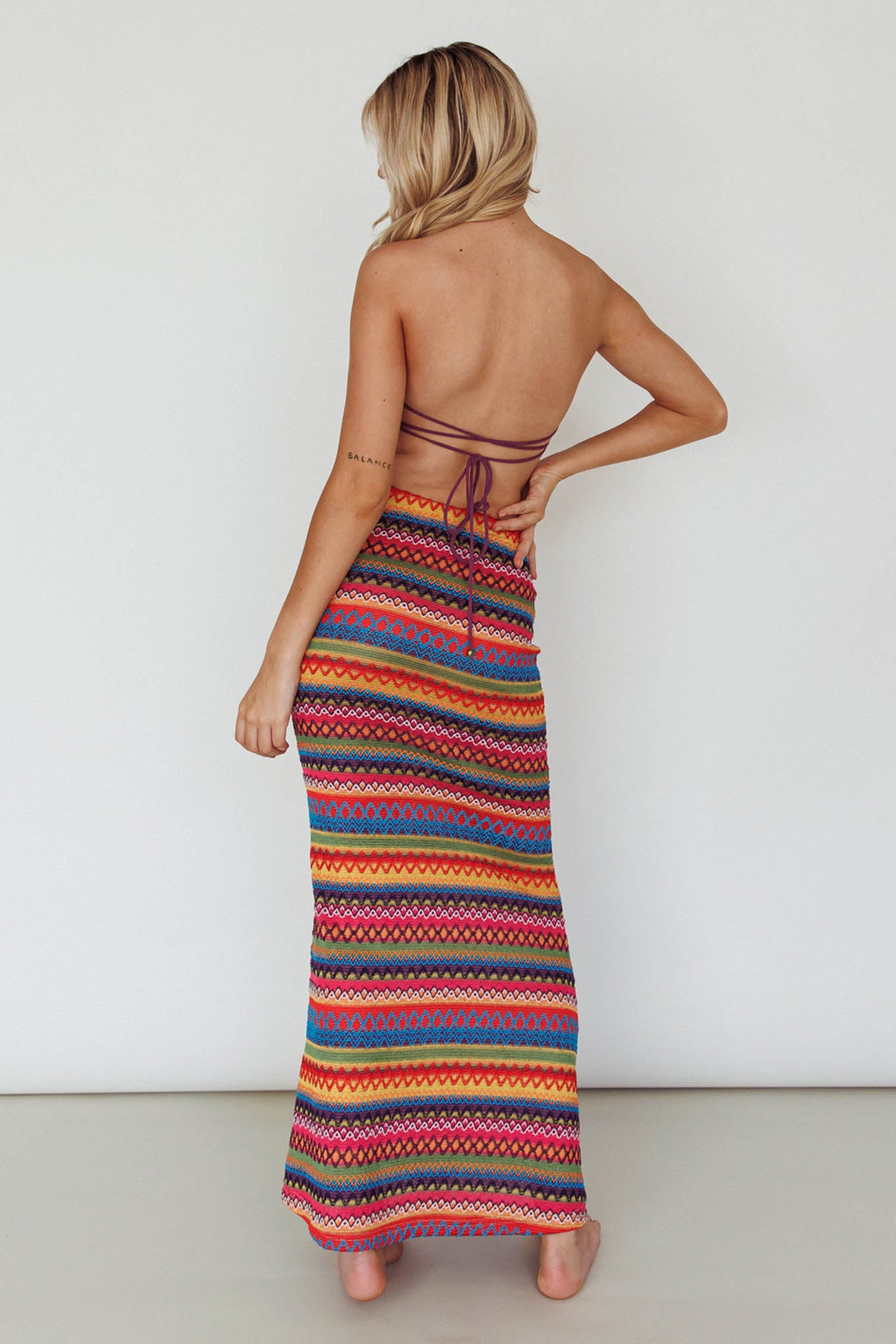Tulum Knit Midi Skirt Pink Multi-Maymioy