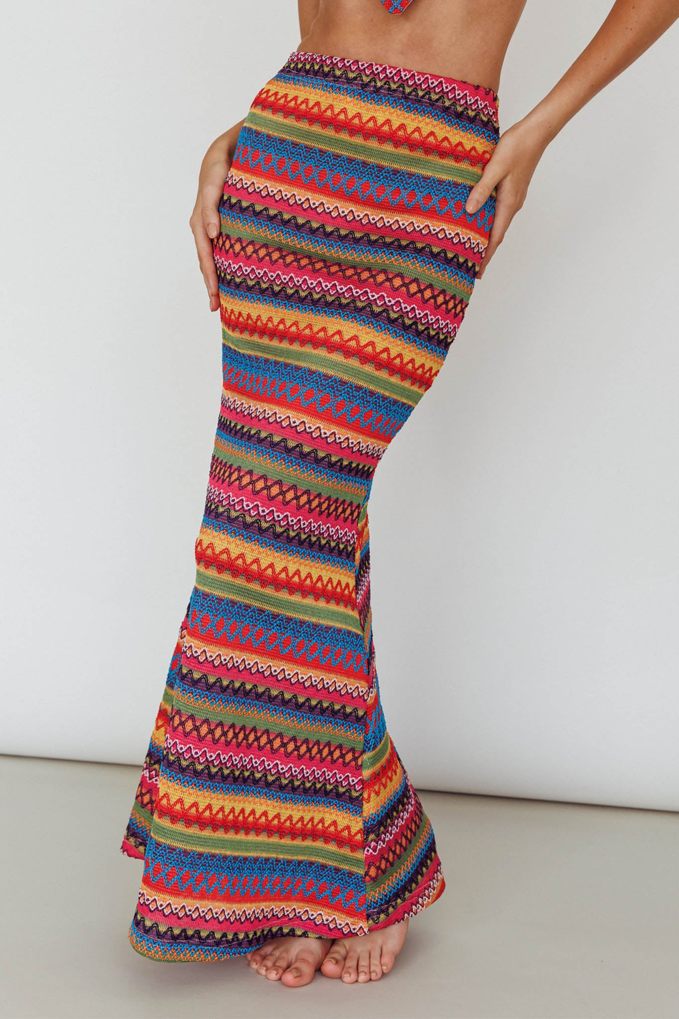 Tulum Knit Midi Skirt Pink Multi-Maymioy