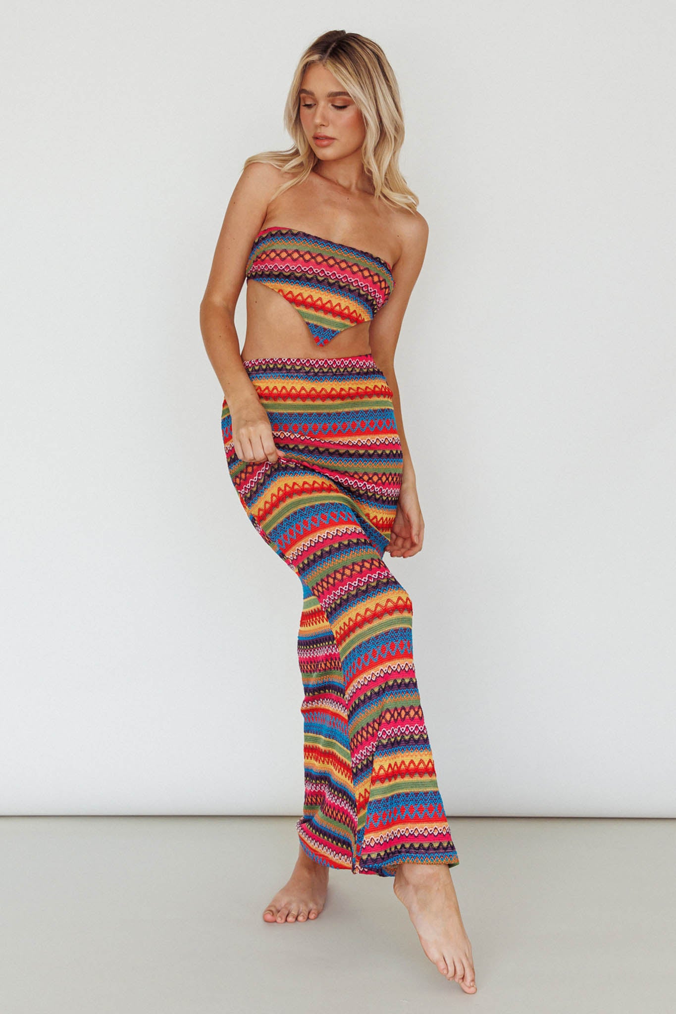 Tulum Knit Midi Skirt Pink Multi-Maymioy